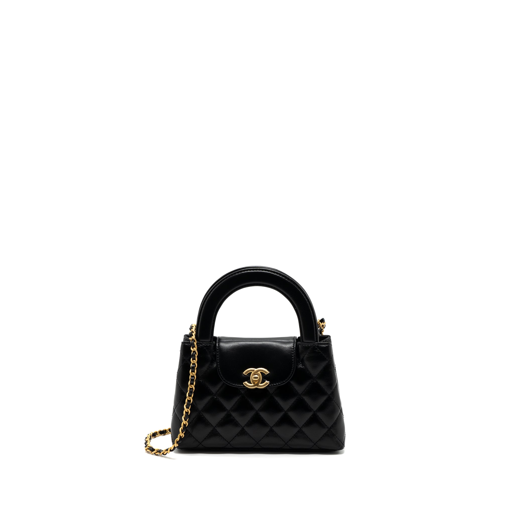 CHANEL 23K MINI SHOPPING TOTE CALFSKIN BLACK BRUSHED GHW(MICROCHIP)