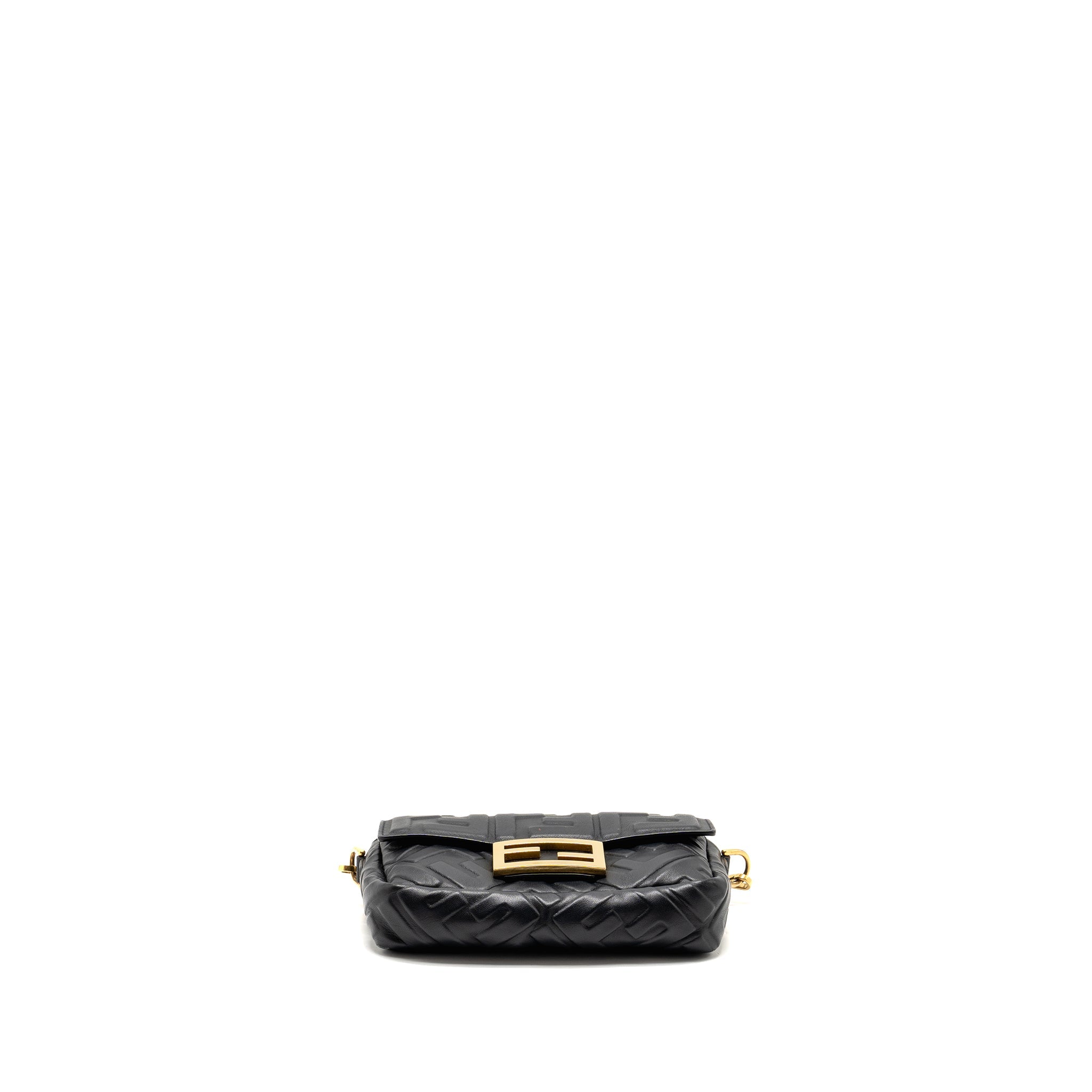 FENDI MINI BAGUETTE BAG FF MOTIF NAPPA LEATHER BLACK GHW