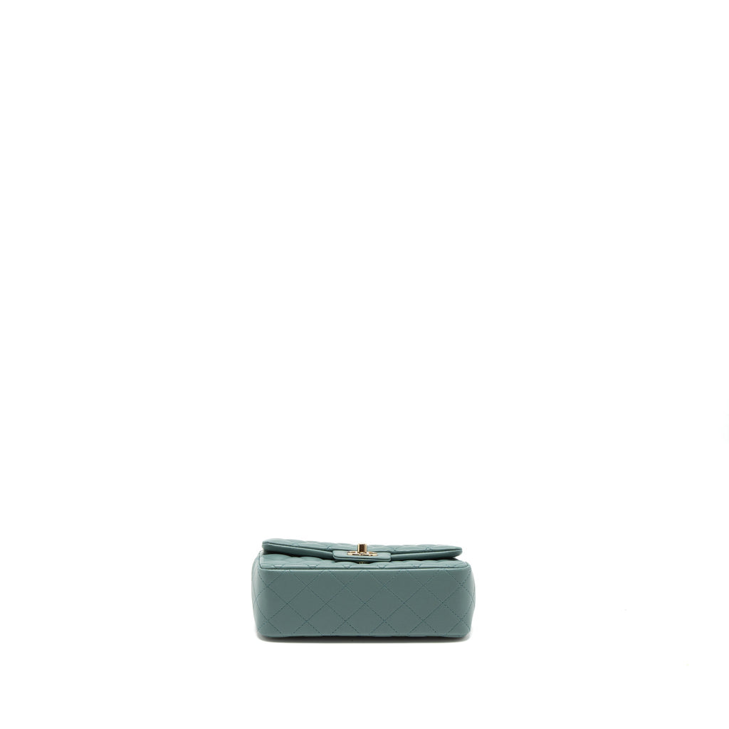 CHANEL CLASSIC MINI RECTANGULAR LAMBSKIN LIGHT GREEN LGHW (MICROCHIP)