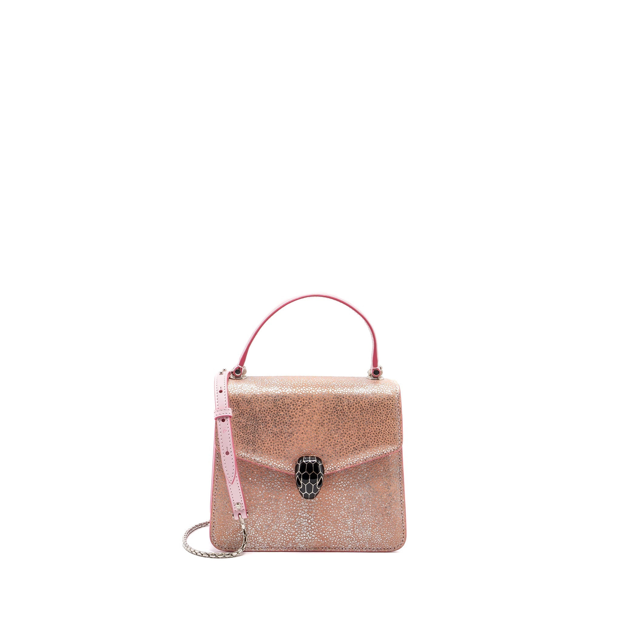 BVLGARI SERPENTI FOREVER TOP HANDLE IN ROSA DI FRANCIA CRYSTAL GALUCHAT SHW