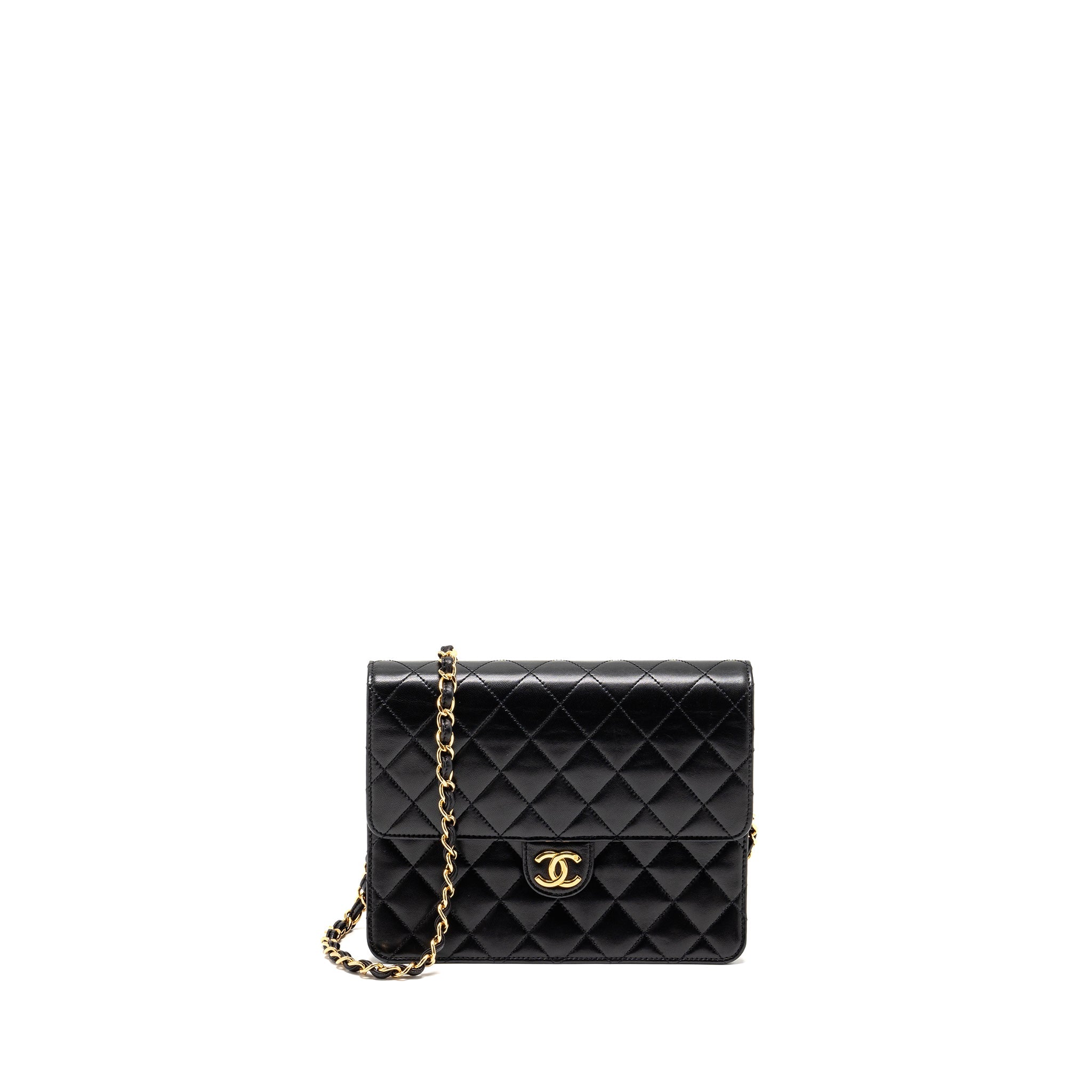 CHANEL VINTAGE SQUARE FLAP CHAIN BAG LAMBSKIN BLACK GHW