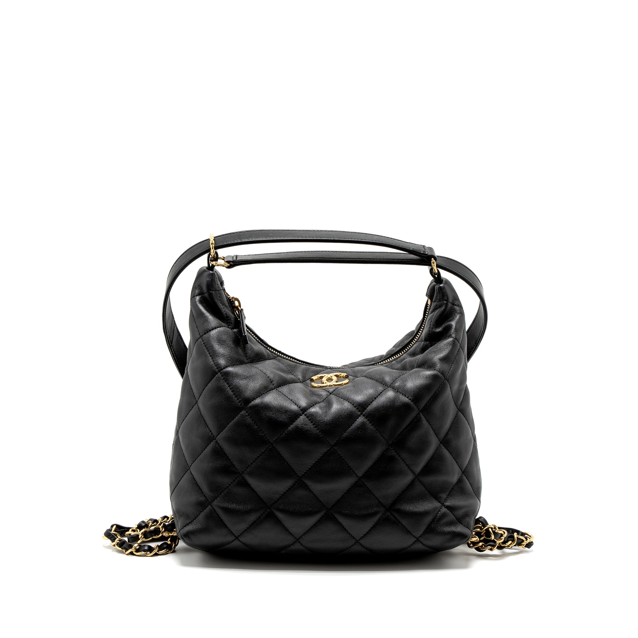 CHANEL 22B HOBO BAG LAMBSKIN BLACK BRUSHED GHW (MICROCHIP)
