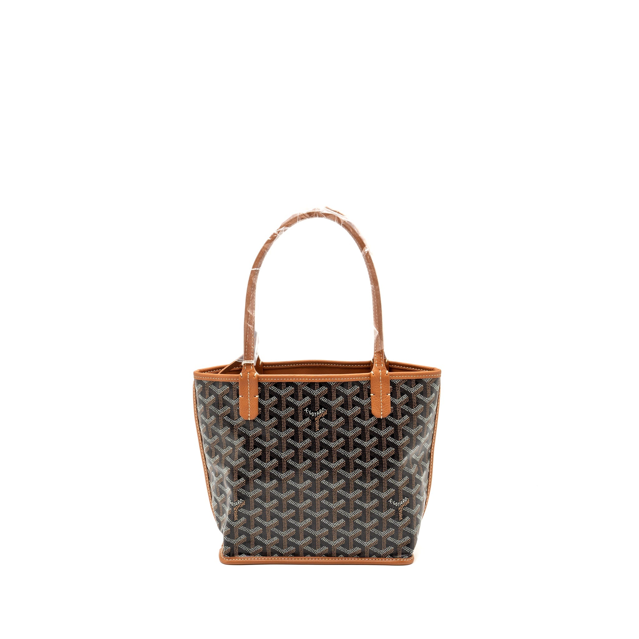 GOYARD ANJOU MINI TOTE BAG GOYARDLINE CANVAS/CALFSKIN BLACK/TAN SHW