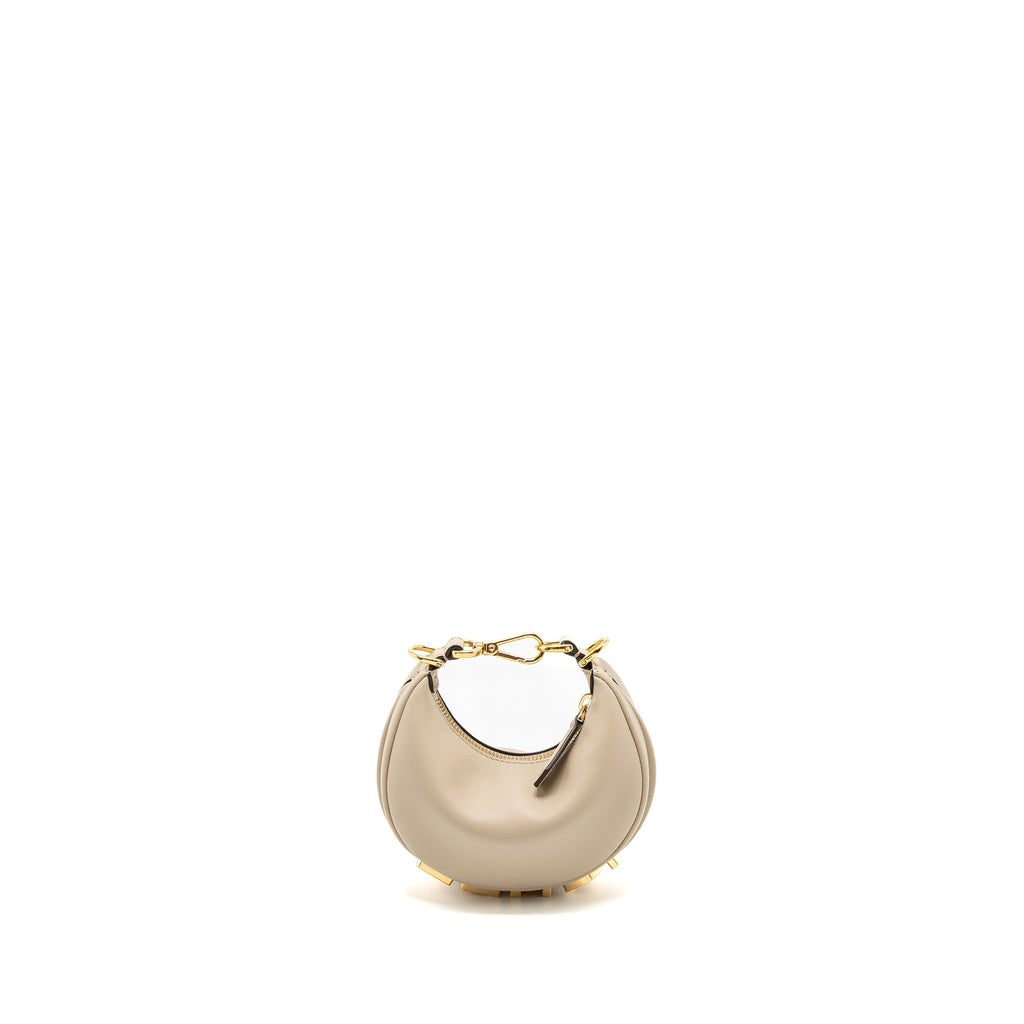 FENDI NANO FENDIGRAPHY LEATHER CHARM CALFSKIN BEIGE GHW