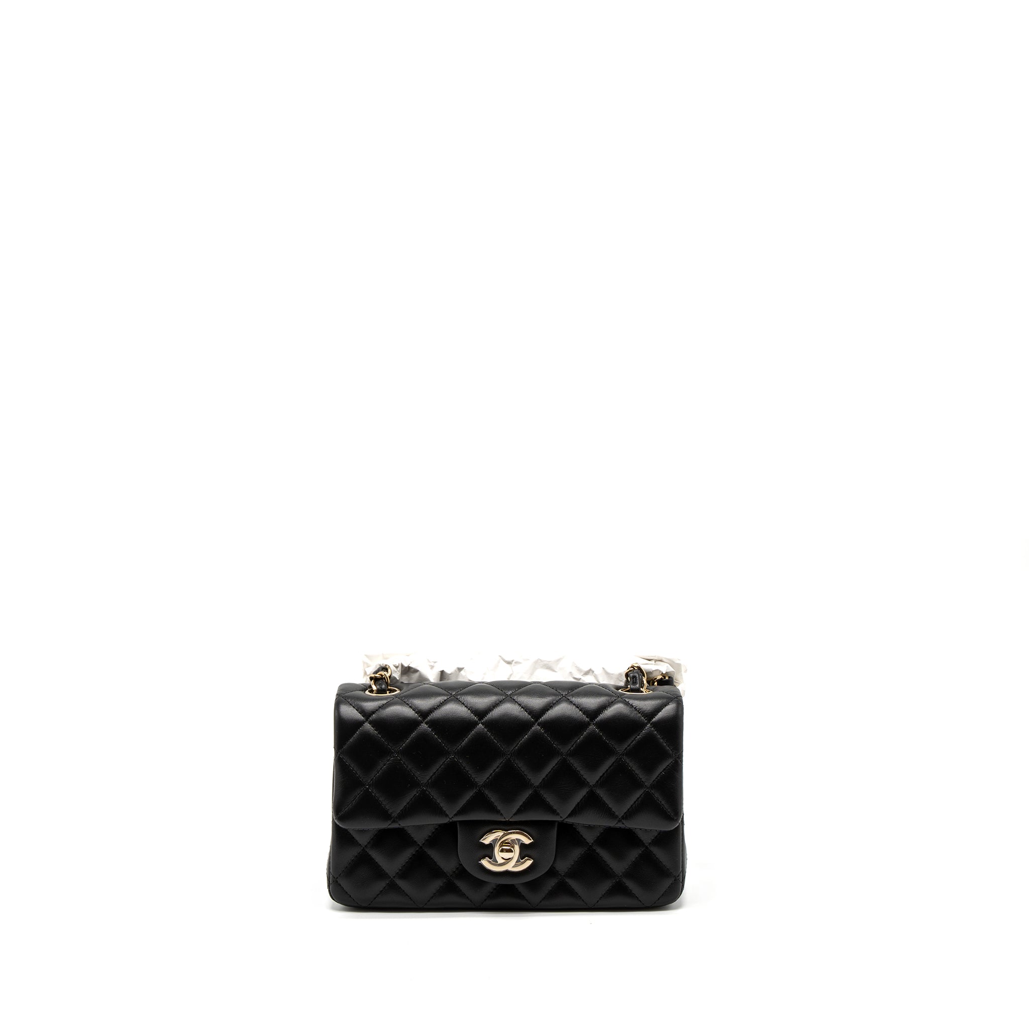 CHANEL MINI RECTANGULAR FLAP BAG LAMBSKIN BLACK LGHW (MICROCHIP)