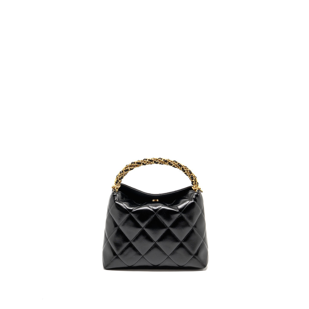 CHANEL 24B TWIST CHAIN TOP HANDLE HOBO LUNCH BOX BAG LAMBSKIN BLACK GHW (MICROCHIP)