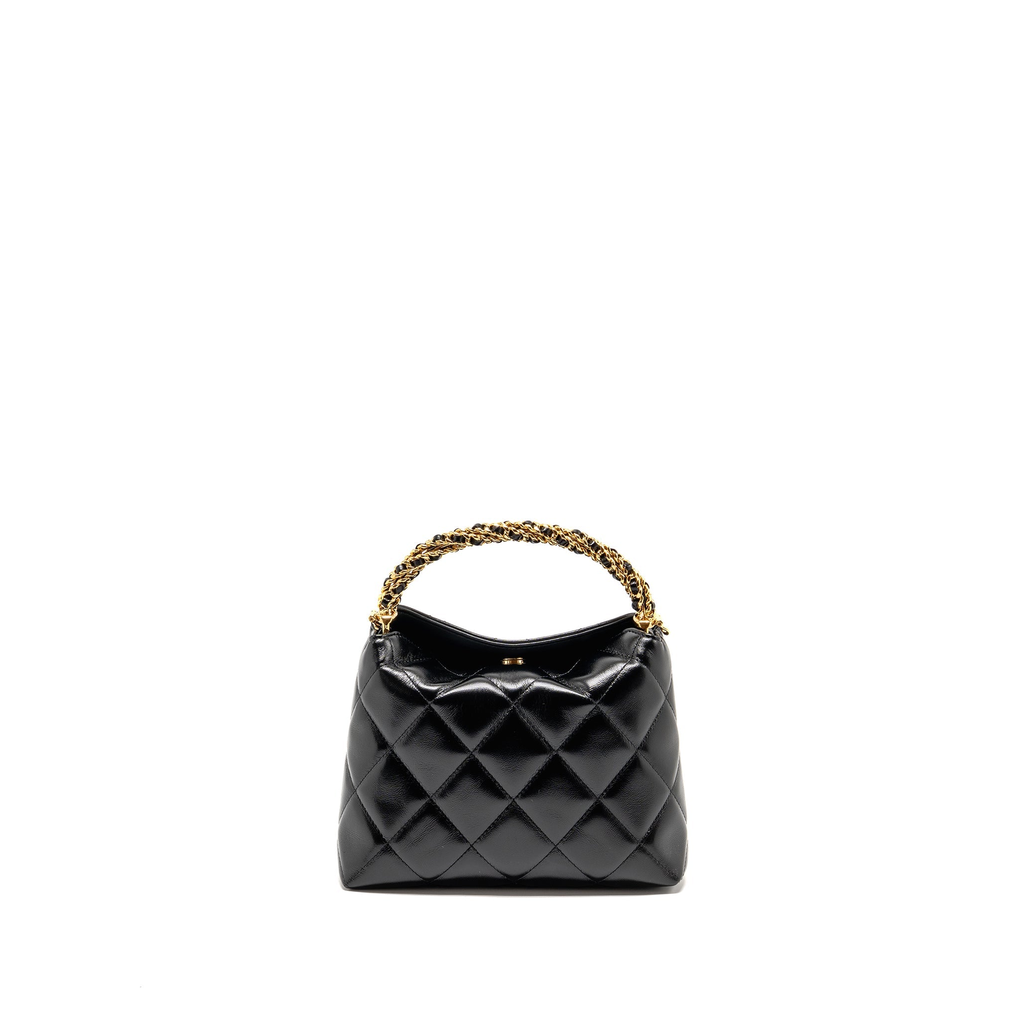 CHANEL 24B TWIST CHAIN TOP HANDLE HOBO LUNCH BOX BAG LAMBSKIN BLACK GHW (MICROCHIP)