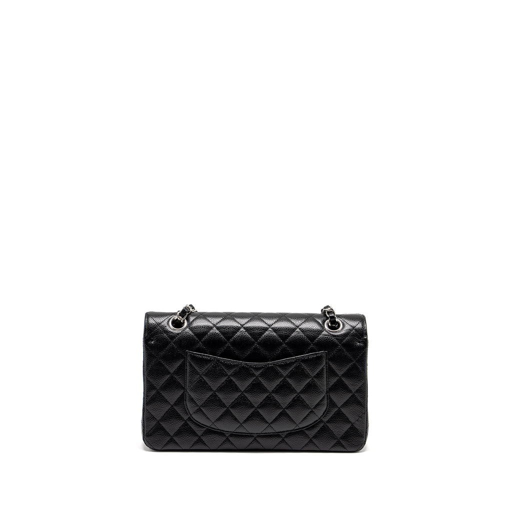 CHANEL MEDIUM CLASSIC DOUBLE FLAP BAG CAVIAR BLACK SHW (MICROCHIP)