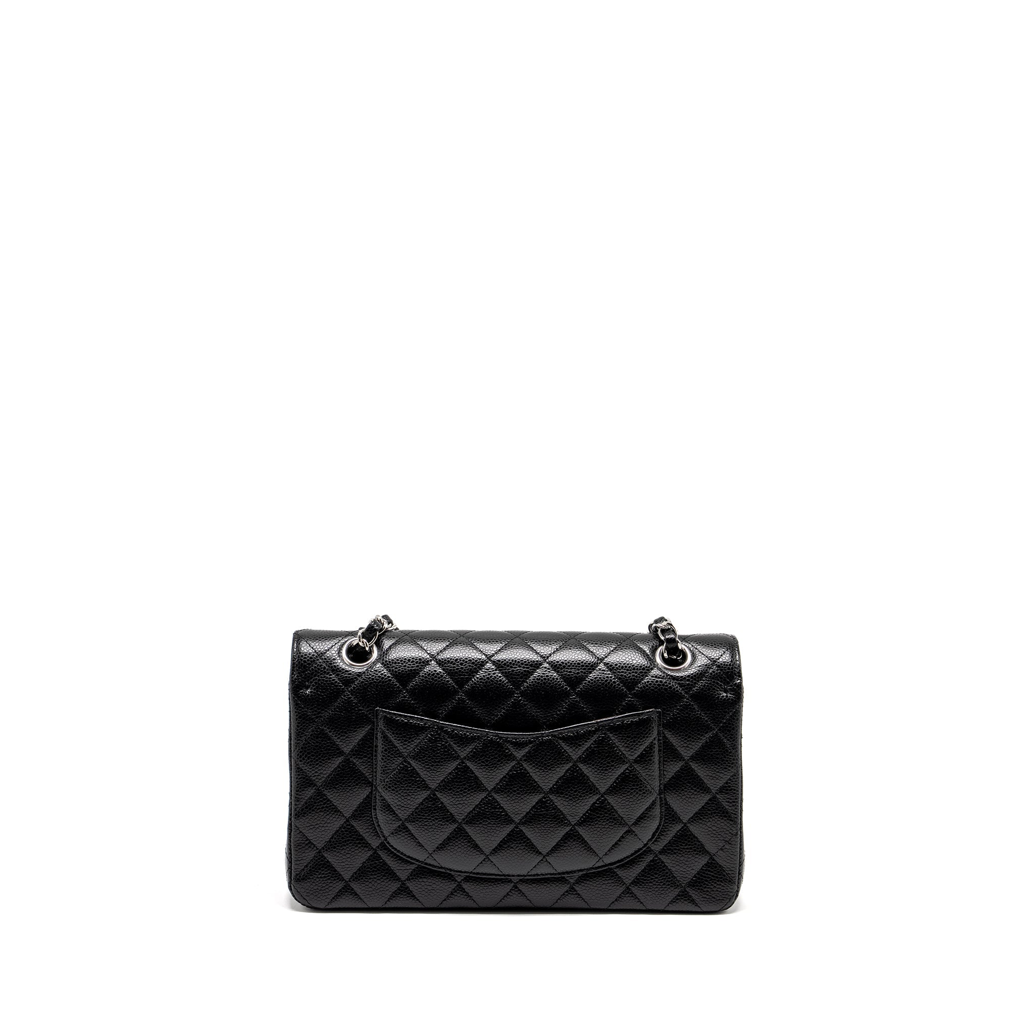 CHANEL MEDIUM CLASSIC DOUBLE FLAP BAG CAVIAR BLACK SHW (MICROCHIP)