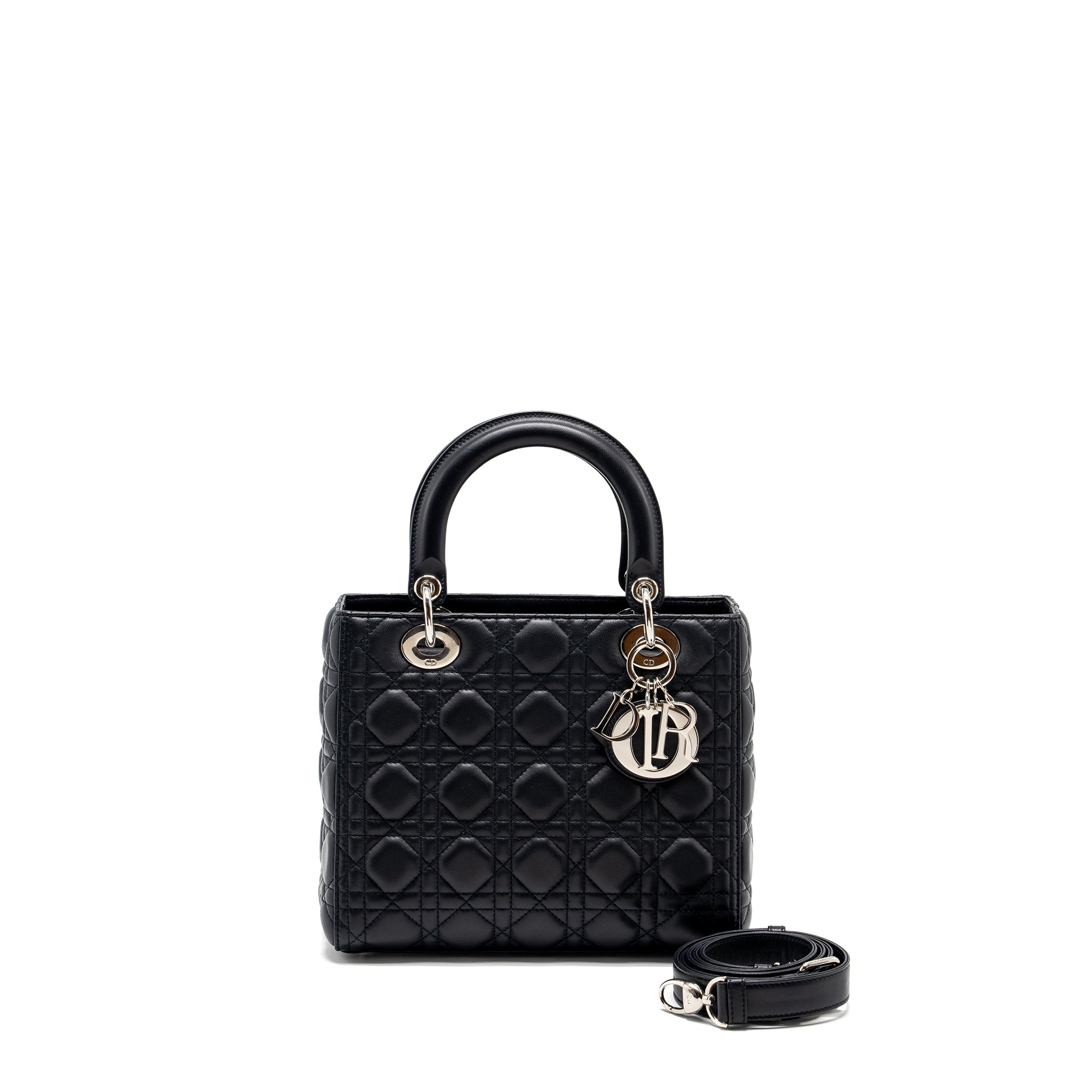 DIOR MEDIUM LADY DIOR LAMBSKIN DARK BLUE SHW