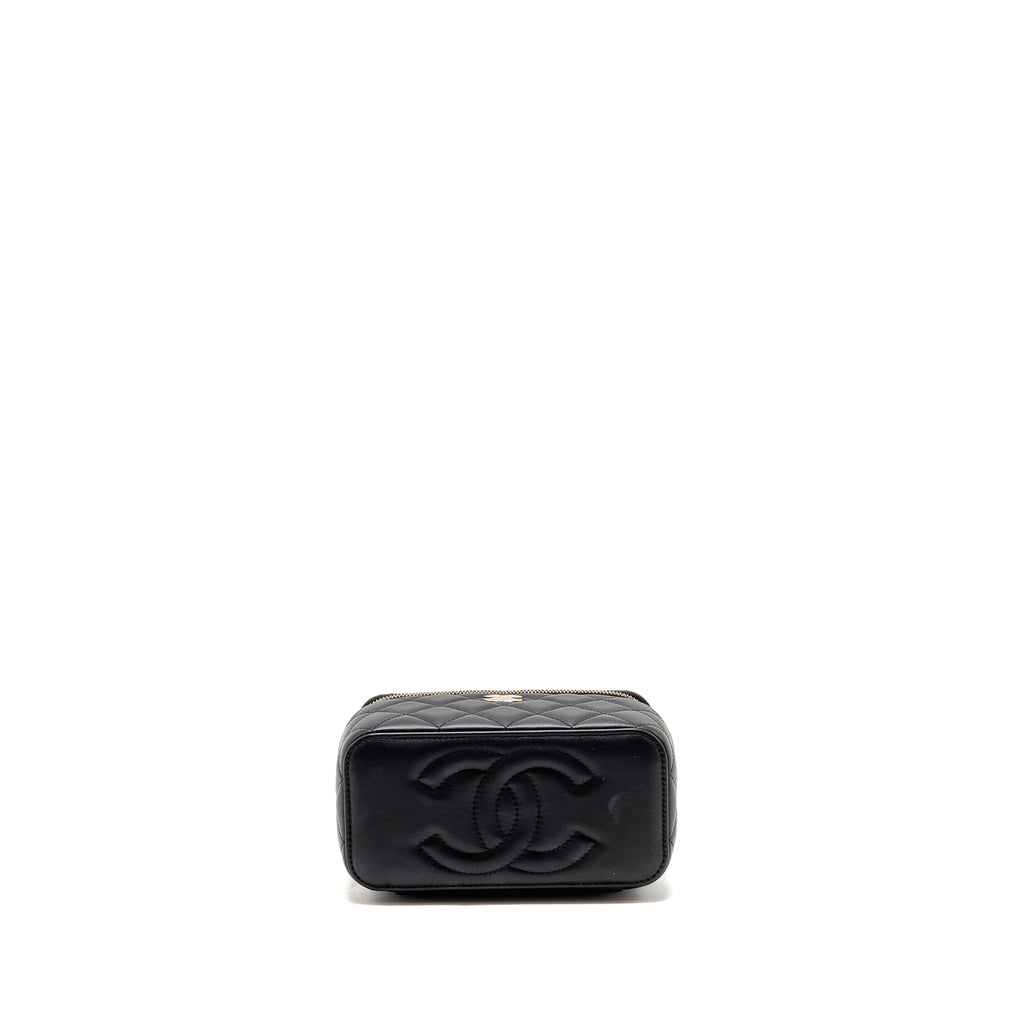 CHANEL TOP HANDLE LONG VANITY CASE WITH CHAIN LAMBSKIN BLACK LGHW (MICROCHIP)