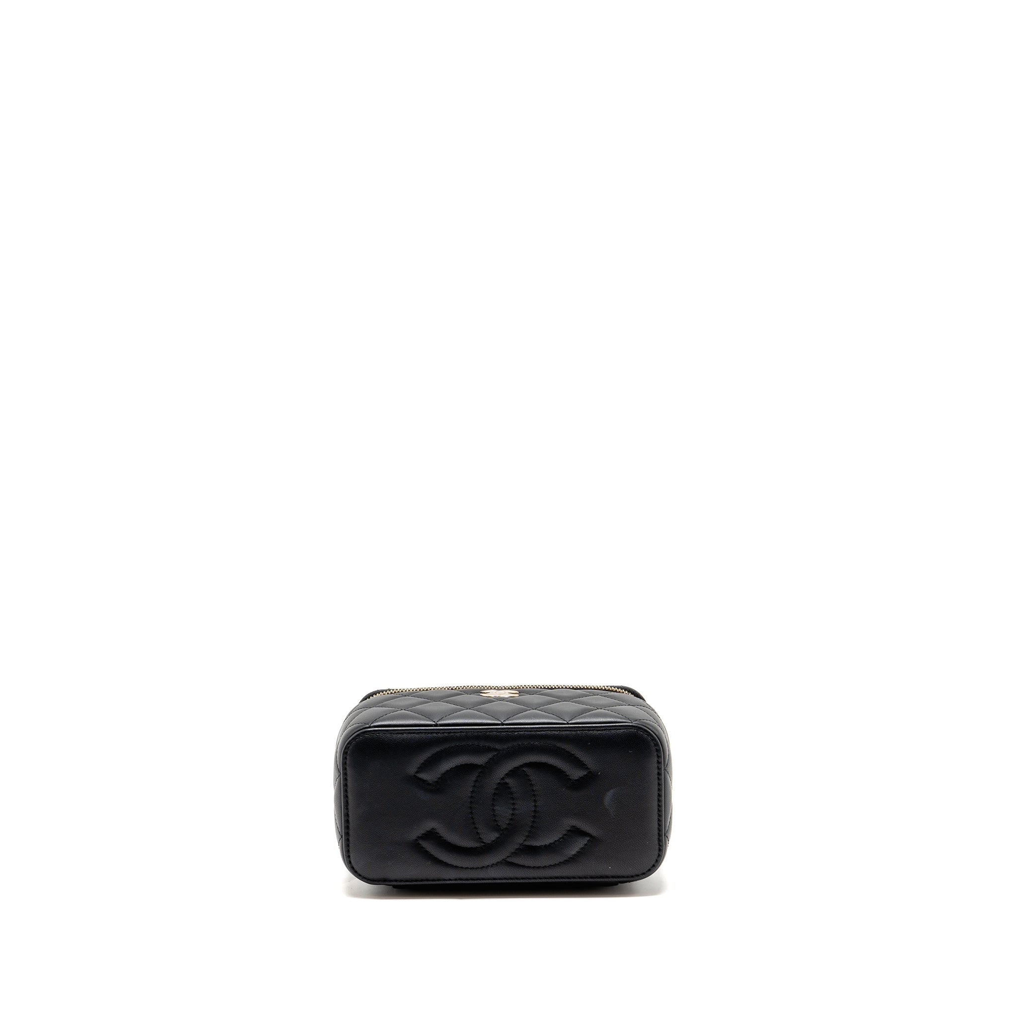 CHANEL TOP HANDLE LONG VANITY CASE WITH CHAIN LAMBSKIN BLACK LGHW (MICROCHIP)