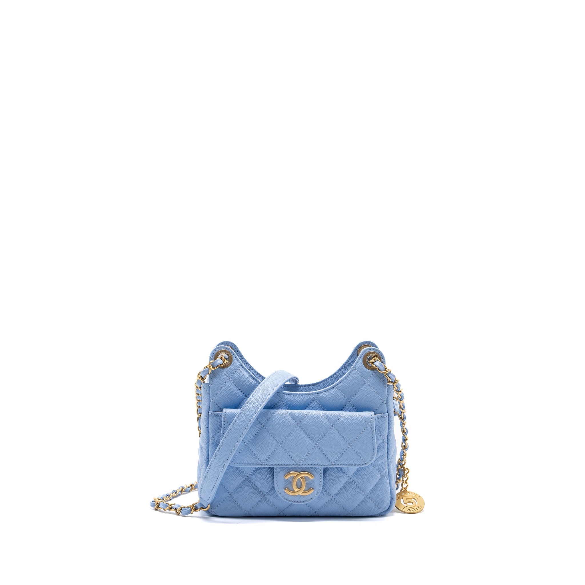CHANEL 23C SMALL HOBO BAG CAVIAR LIGHT BLUE GHW(MICROCHIP)