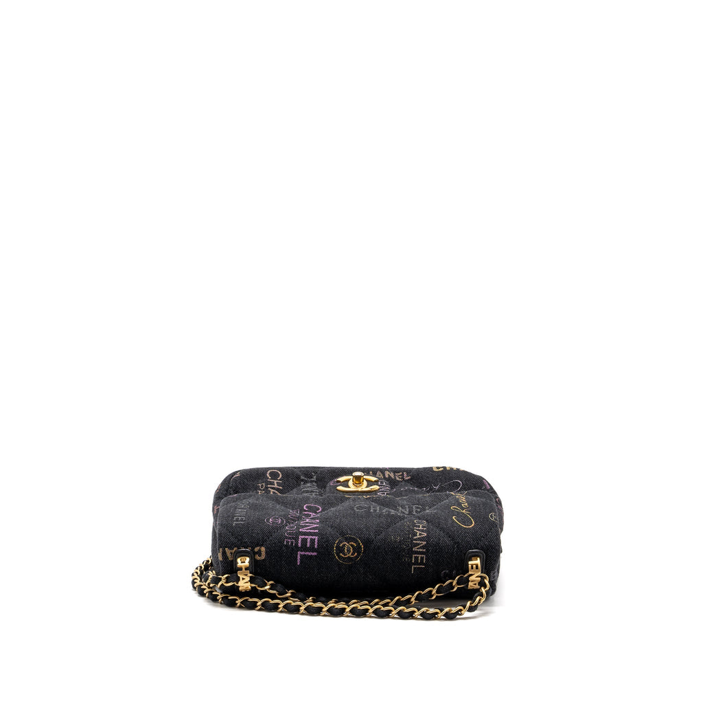 CHANEL BLACK DENIM FLAP BAG BRUSHED GHW (MICROCHIP)