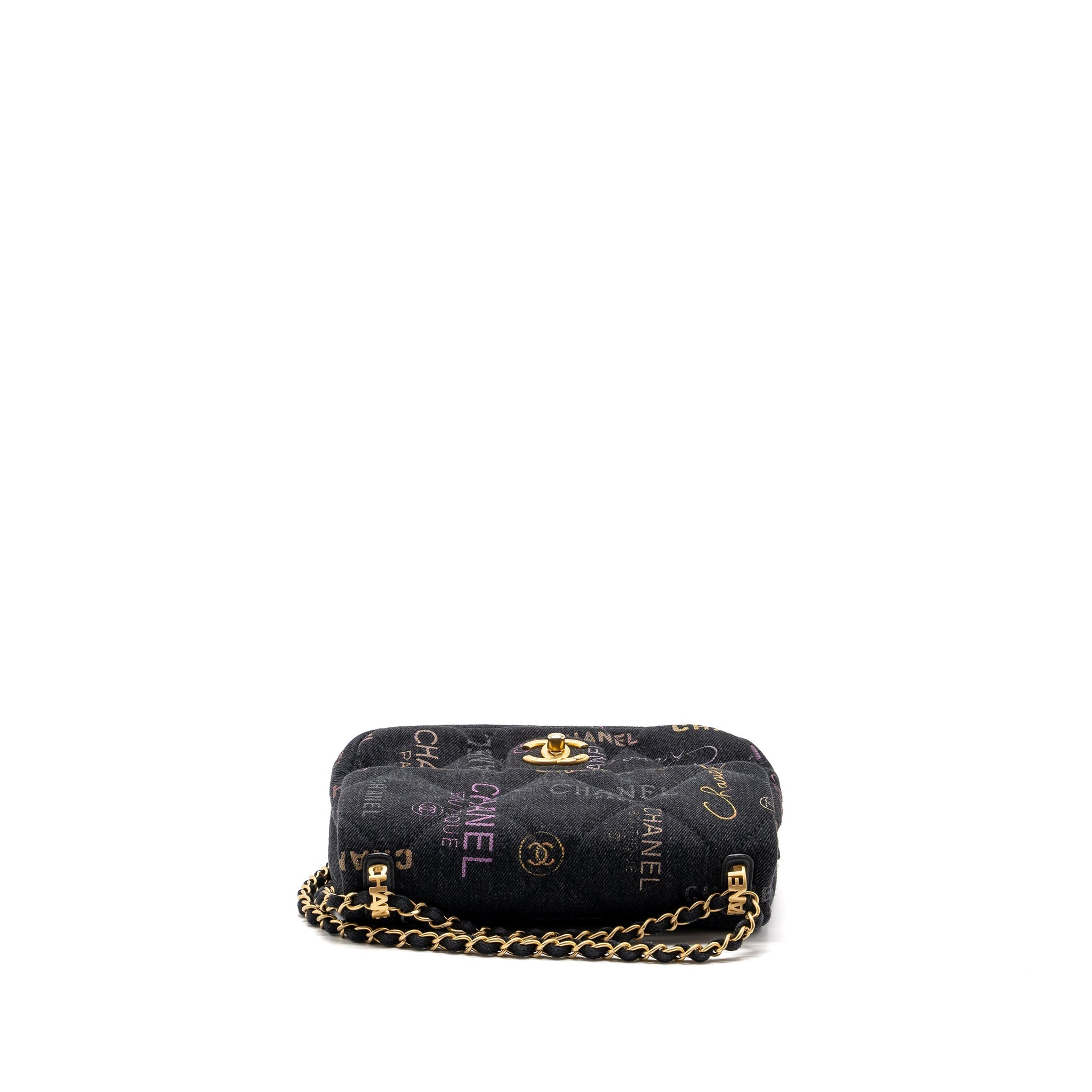 CHANEL BLACK DENIM FLAP BAG BRUSHED GHW (MICROCHIP)