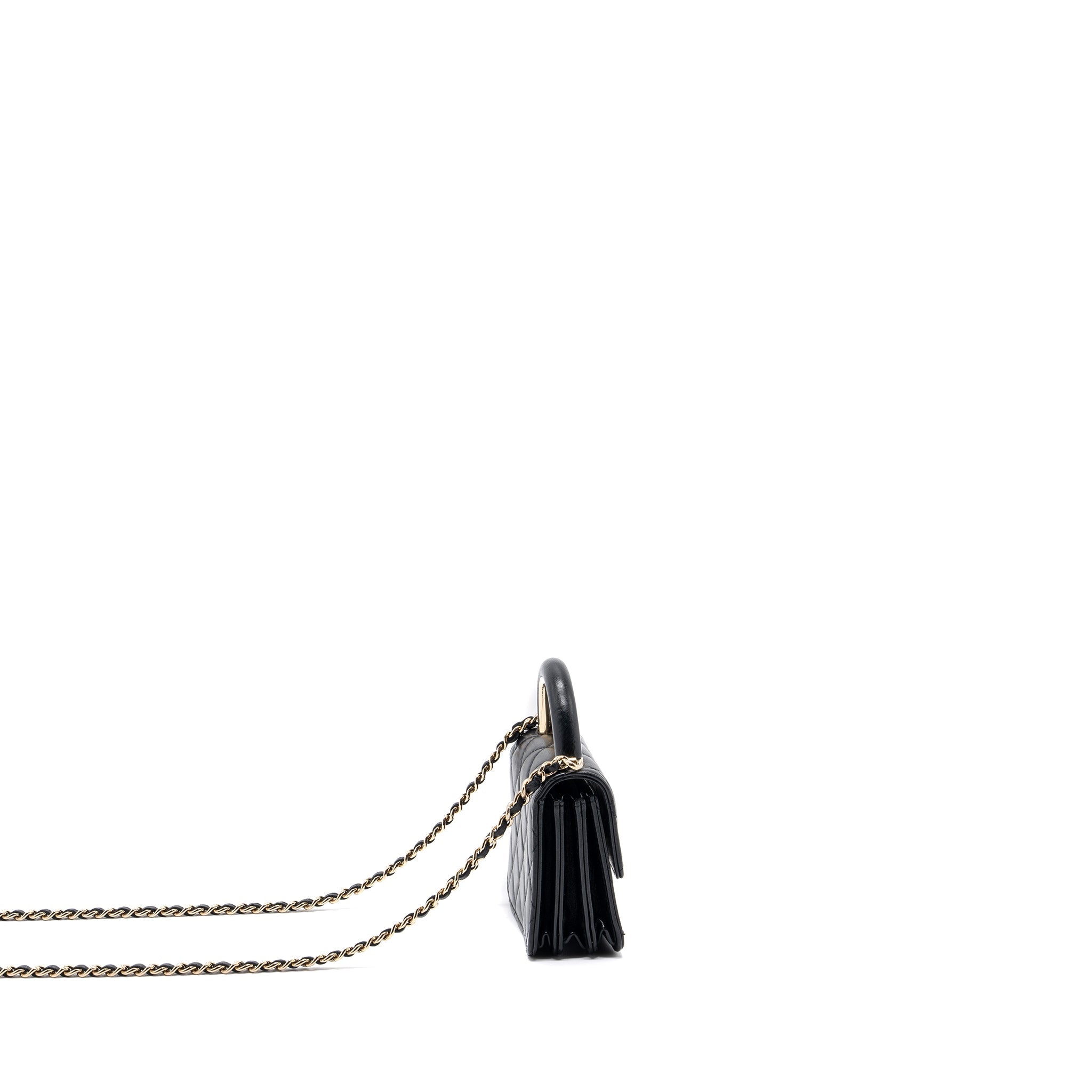 CHANEL TOP HANDLE MINI FLAP BAG WITH CHAIN LAMBSKIN BLACK LGHW (MICROCHIP)