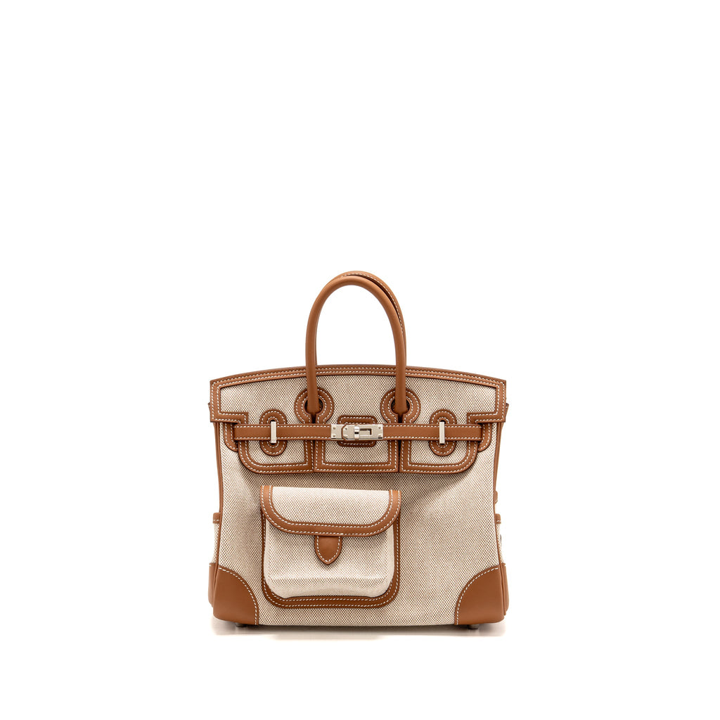 HERMES BIRKIN 25 CARGO TOILE H/SWIFT ECRU-BEIGE/GOLD SHW
