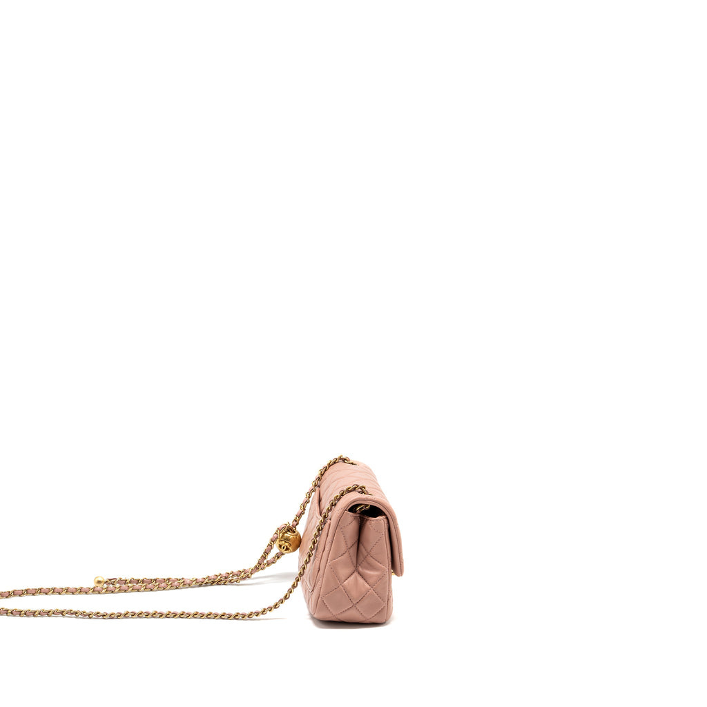 CHANEL PEARL CRUSH MINI SQUARE FLAP BAG LAMBSKIN PINK GHW (MICROCHIP)