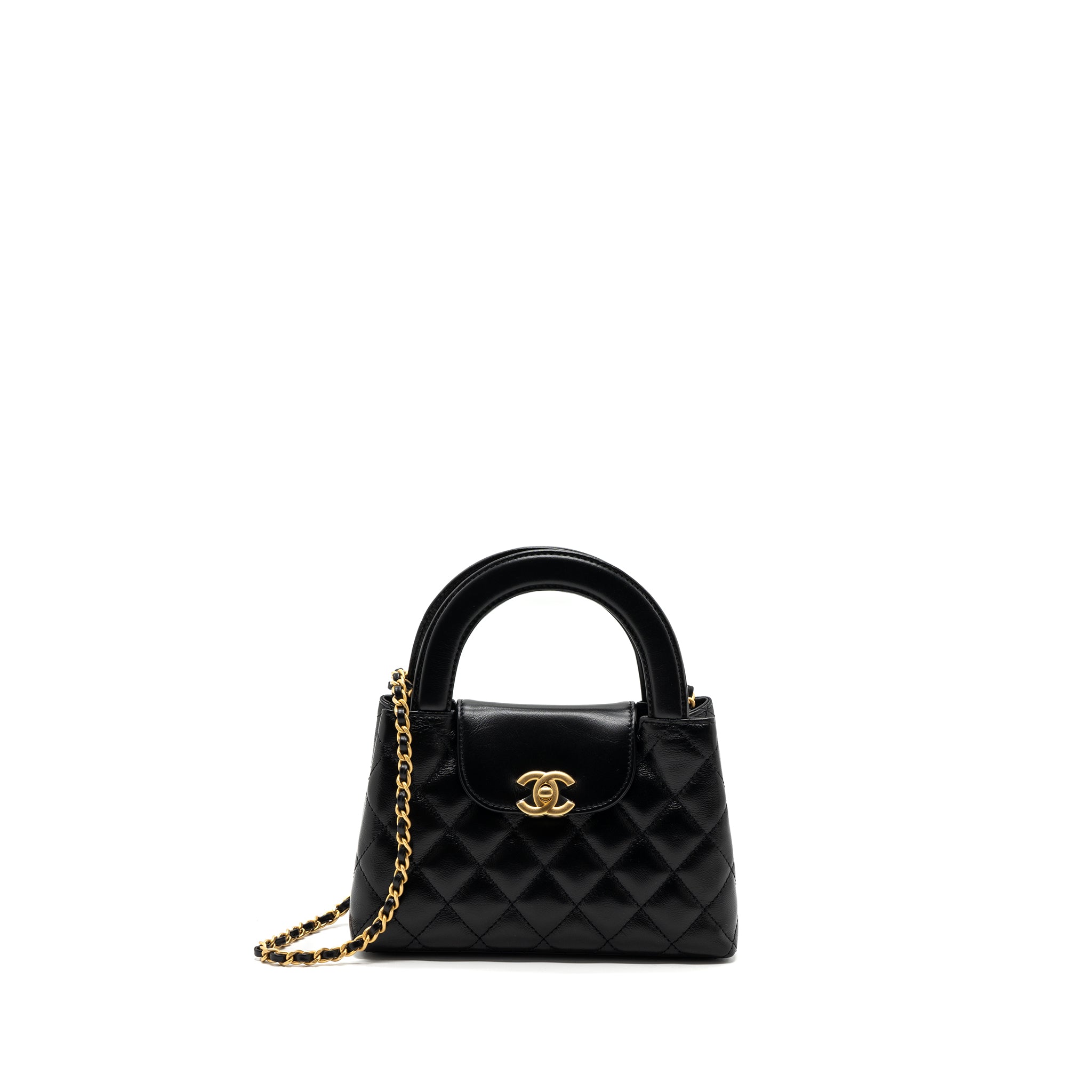 CHANEL 23K MINI SHOPPING BAG CALFSKIN BLACK BRUSHED GHW(MICROCHIP)