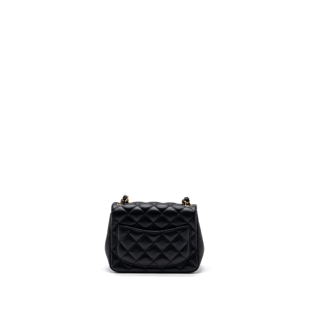 CHANEL CLASSIC MINI SQUARE FLAP BAG LAMBSKIN BLACK LGHW