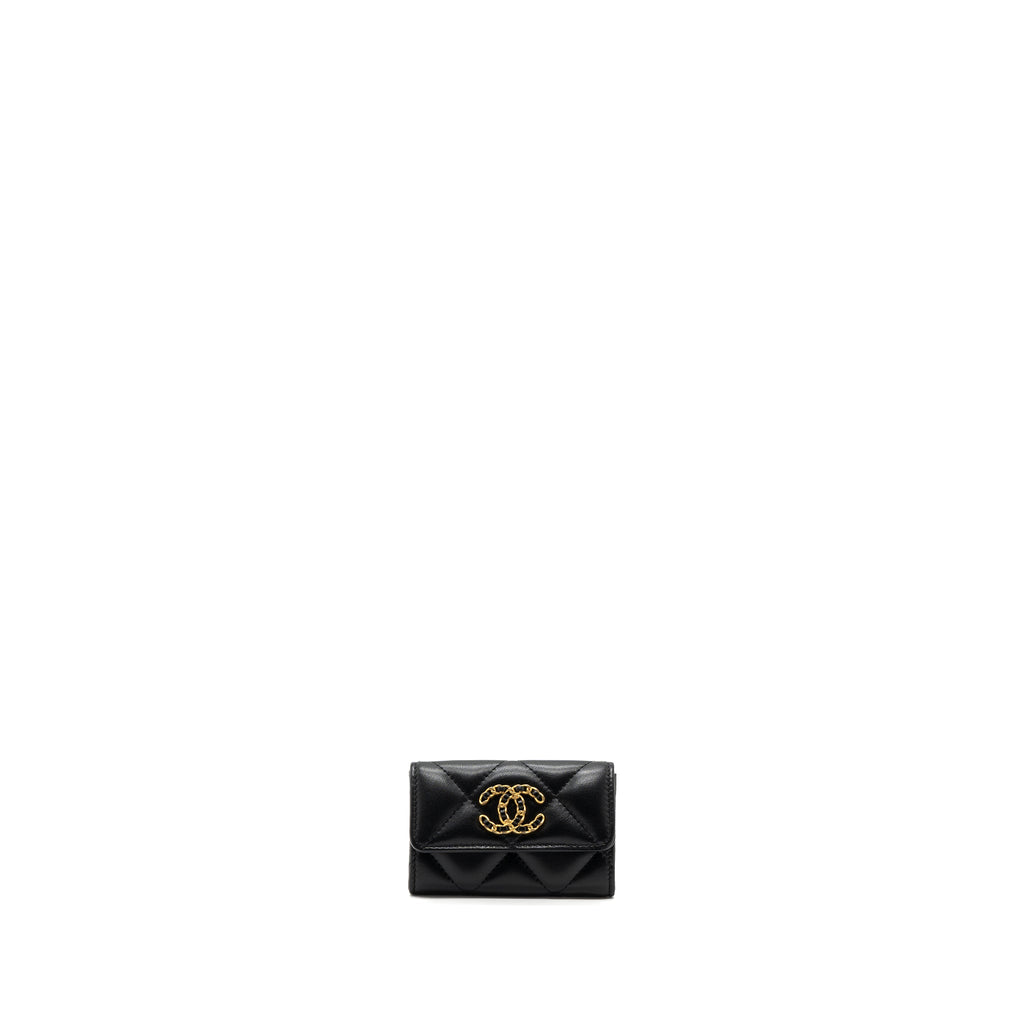 CHANEL 19 FLAP CARD HOLDER LAMBSKIN BLACK GHW (MICROCHIP)