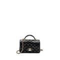 CHANEL TOP HANDLE MINI RECTANGULAR FLAP BAG LAMBSKIN BLACK LGHW (MICROCHIP)