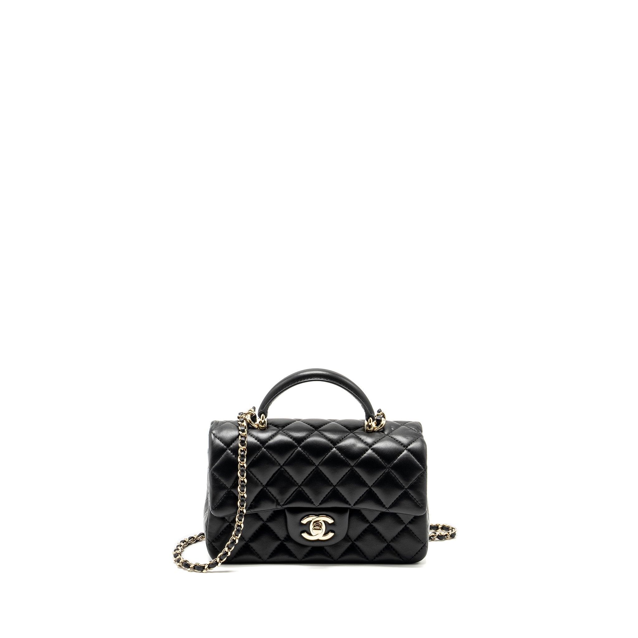 CHANEL TOP HANDLE MINI RECTANGULAR FLAP BAG LAMBSKIN BLACK LGHW (MICROCHIP)