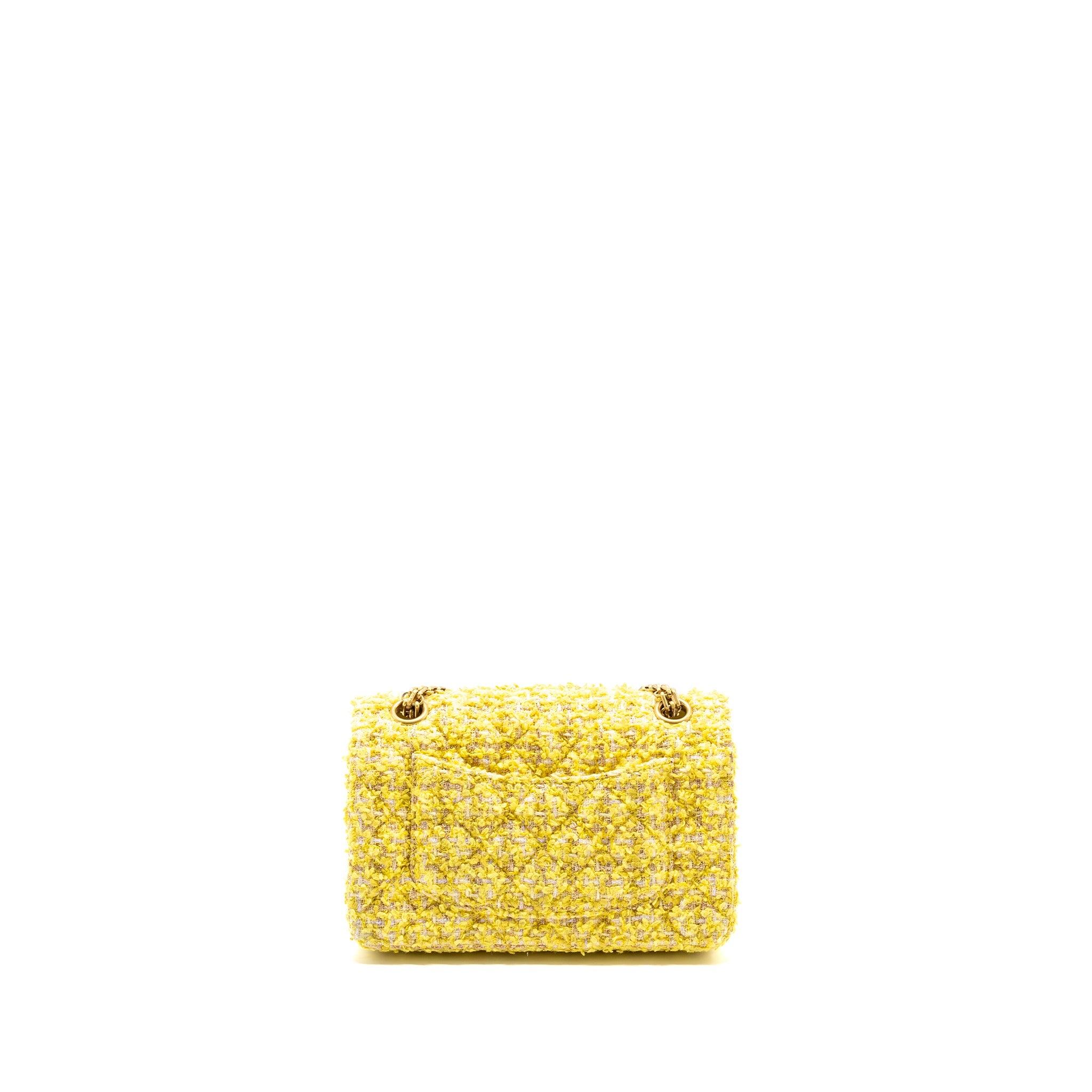 CHANEL MINI 2.55 REISSUE FLAP BAG TWEED YELLOW GHW