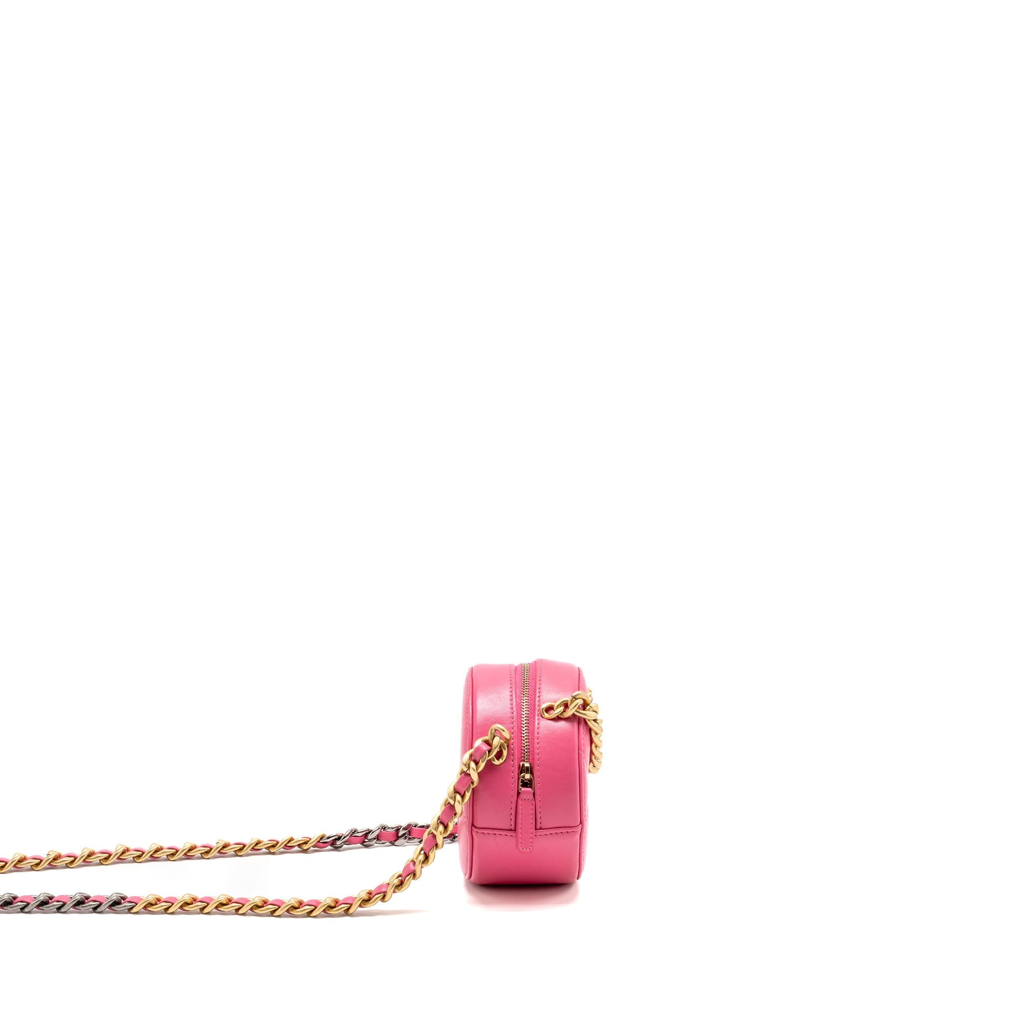 CHANEL 19 ROUND CLUTCH WITH CHAIN LAMBSKIN PINK MULTICOLOUR HARDWARE (MICROCHIP)