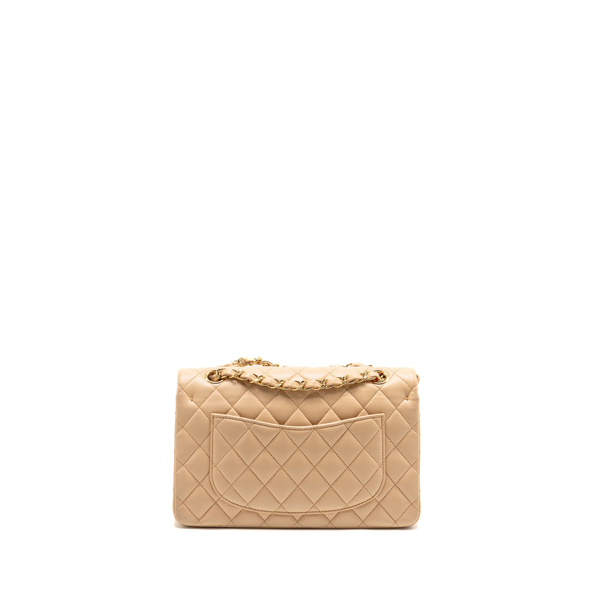 CHANEL SMALL CLASSIC DOUBLE FLAP BAG LAMBSKIN BEIGE GHW