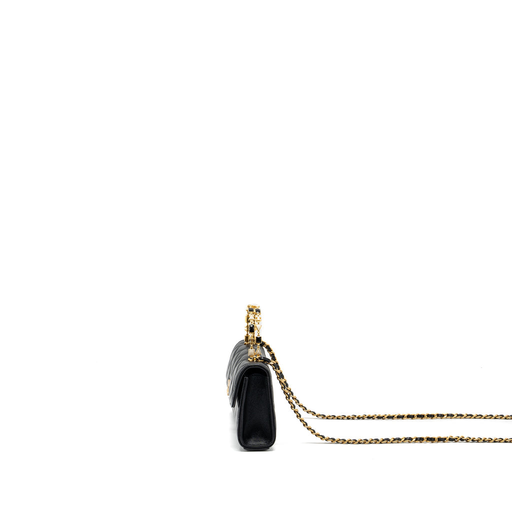 CHANEL 22B ENAMEL TOP HANDLE FLAP BAG LAMBSKIN BLACK GHW (MICROCHIP)