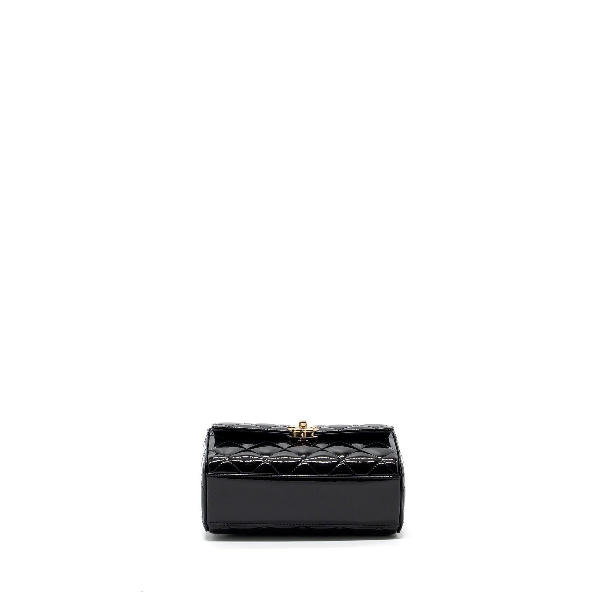 CHANEL SMALL TRENDY CC DUAL FLAP BAG PATENT BLACK LGHW (MICROCHIP)