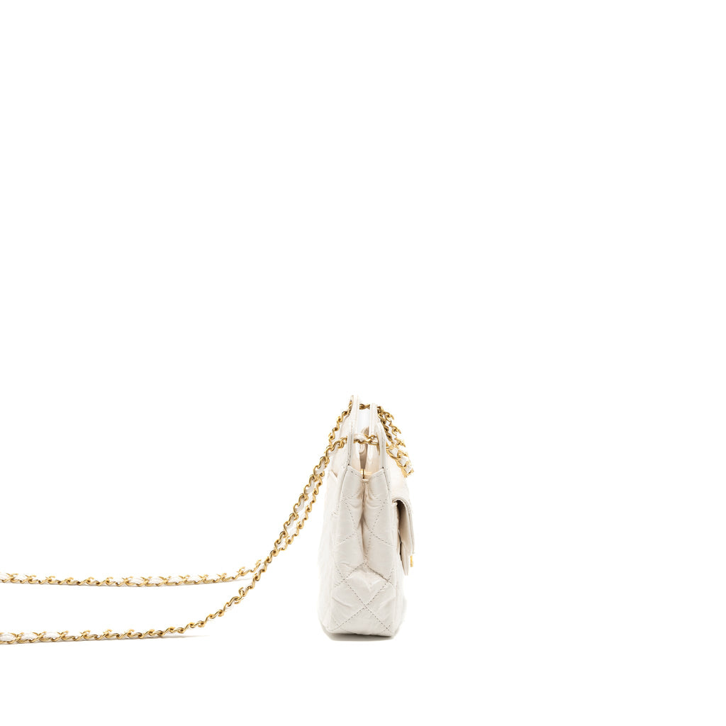 CHANEL 23B SMALL HOBO BAG SHINY CALFSKIN WHITE BRUSHED GHW(MICROCHIP)
