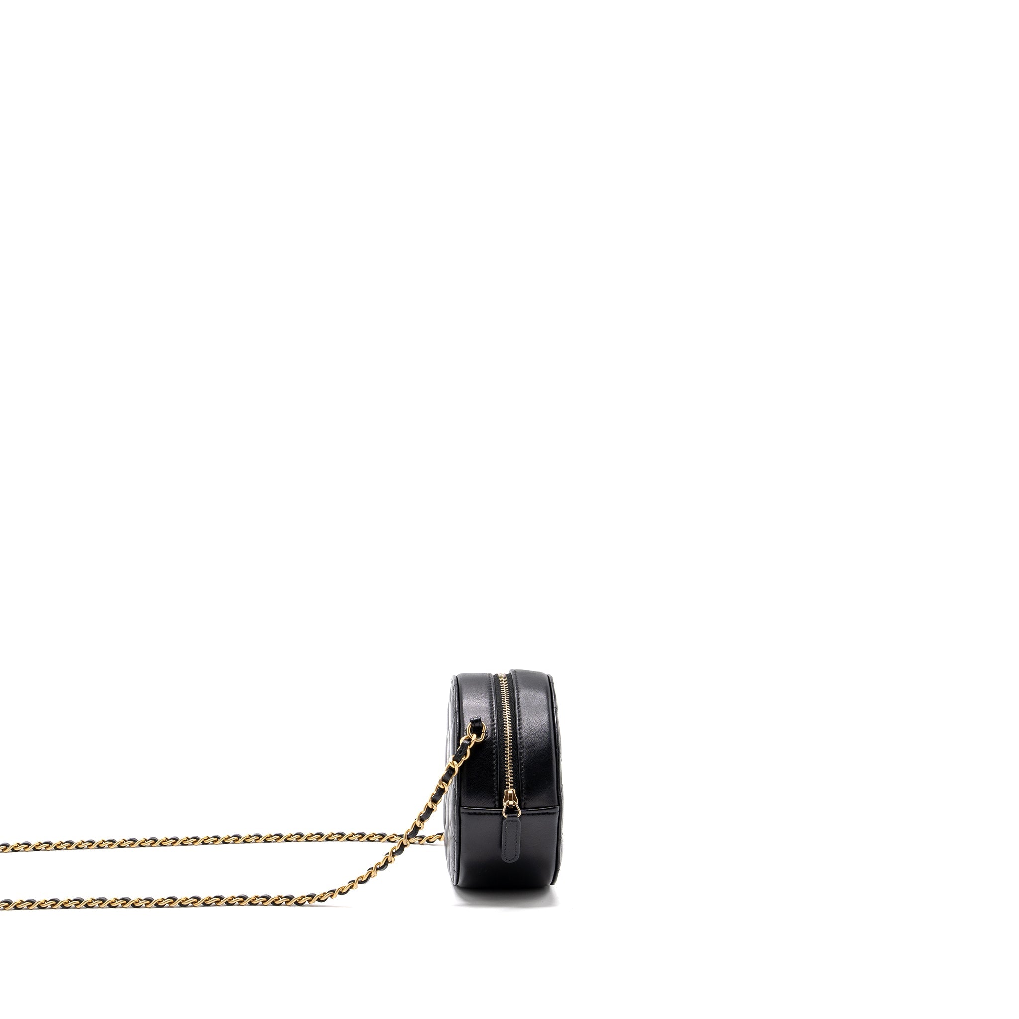 CHANEL LIMITED EDITION CHARM ROUND CLUTCH WITH CHAIN LAMBSKIN BLACK GHW