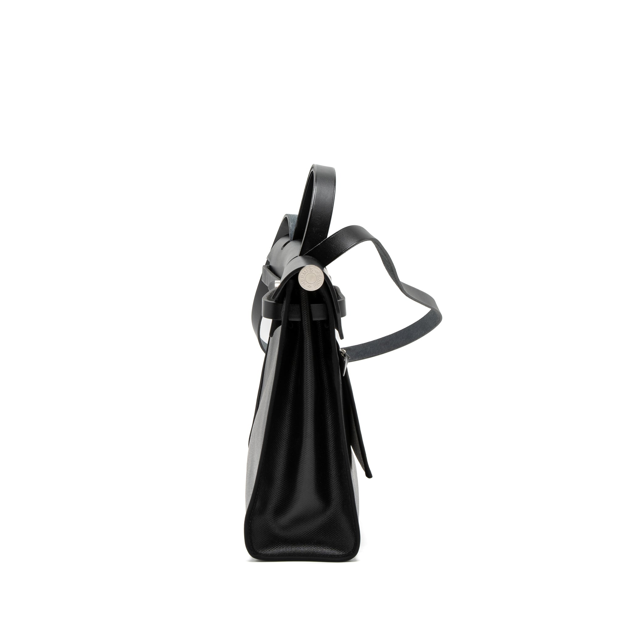 HERMES HERBAG 31 ZIP BAG TOILE H BERLINE CANVAS/VACHE HUNTER BLACK/ECRU SHW