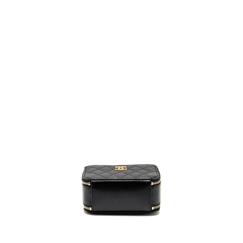 CHANEL LOGO DETAILED HANDLE MINI PICK ME UP VANITY CASE CAVIAR BLACK GHW (MICROCHIP)