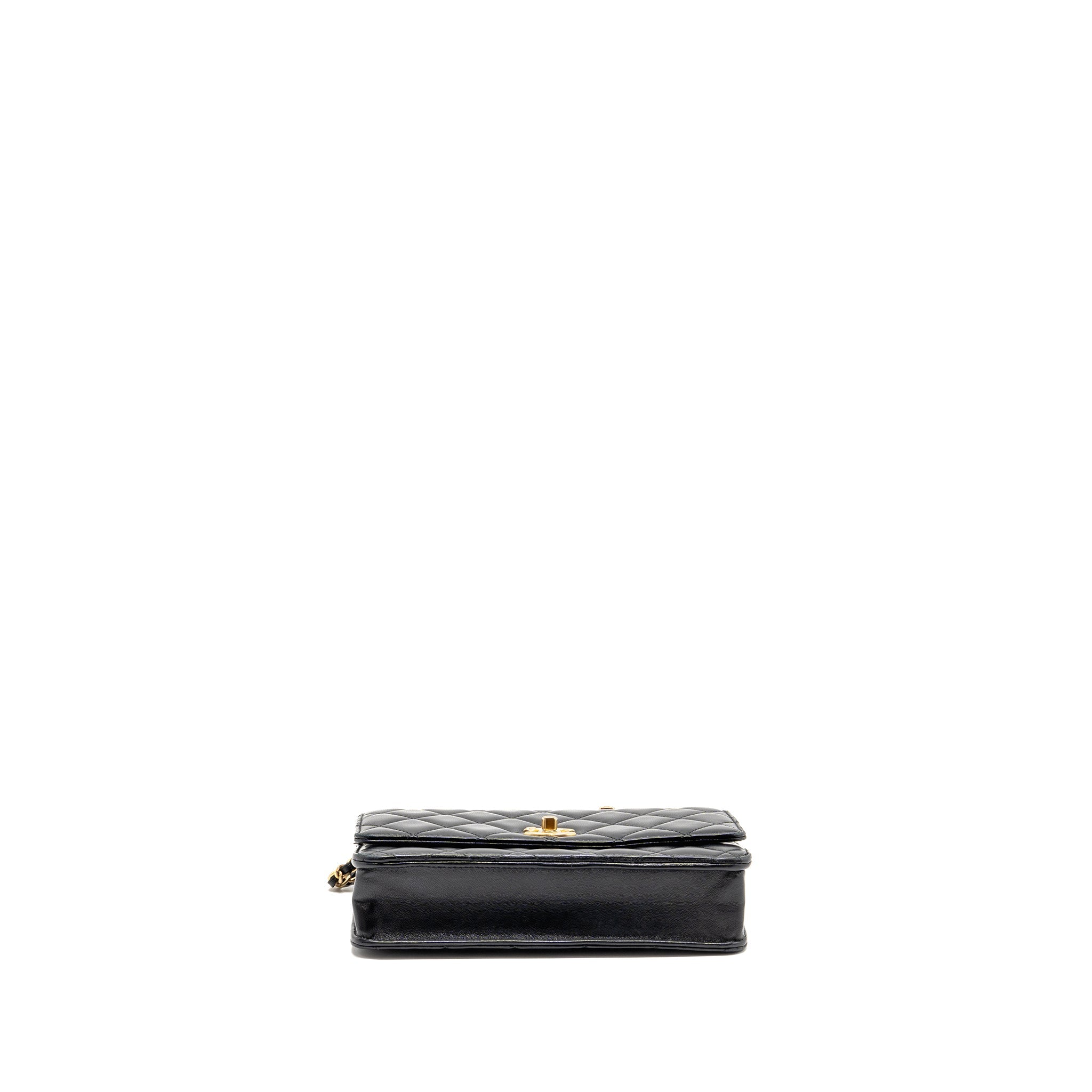 CHANEL PEARL CRUSH WALLET ON CHAIN LAMBSKIN BLACK GHW (MICROCHIP)