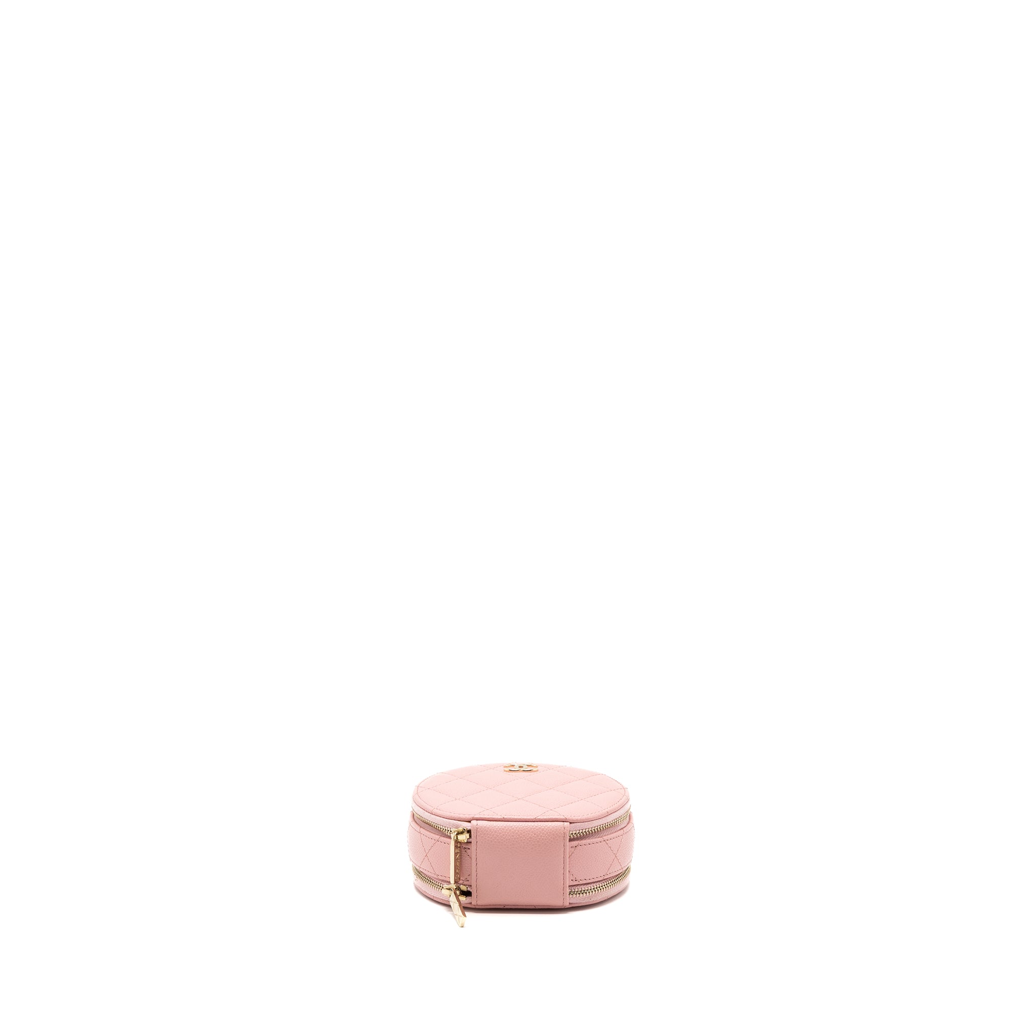 CHANEL TOP HANDLE MINI ROUND VANITY WITH CHAIN CAVIAR PINK LGHW