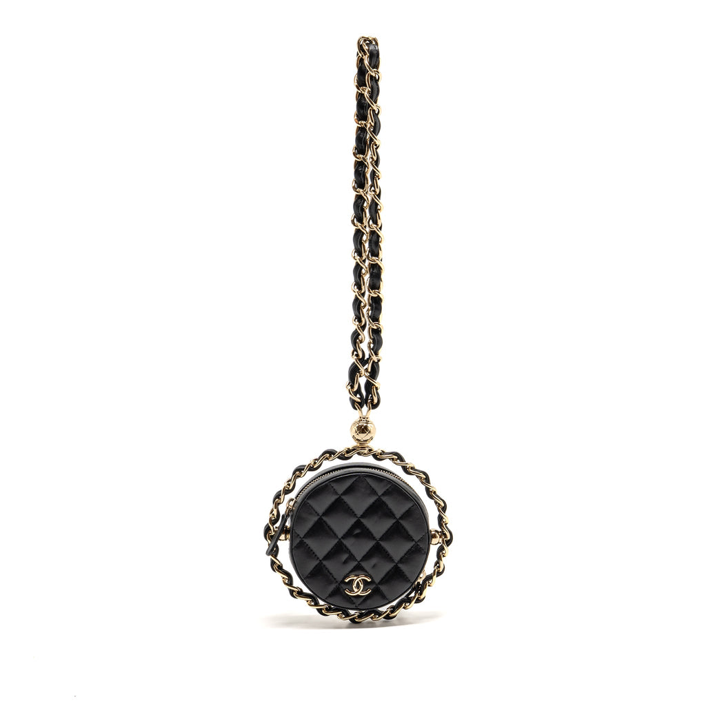 CHANEL 22C ROUND CLUTCH WITH CHAIN LAMBSKIN BLACK LGHW