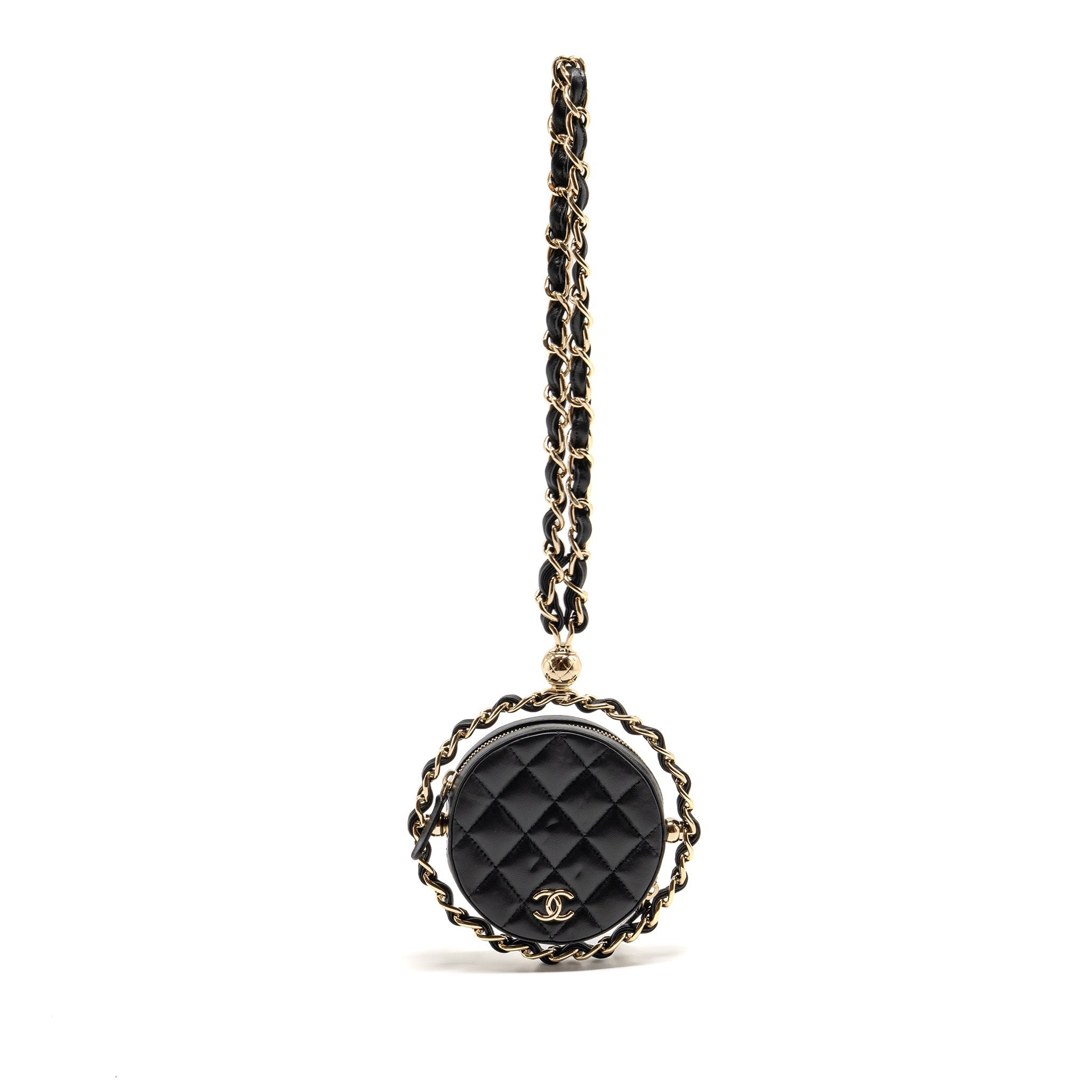 CHANEL 22C ROUND CLUTCH WITH CHAIN LAMBSKIN BLACK LGHW