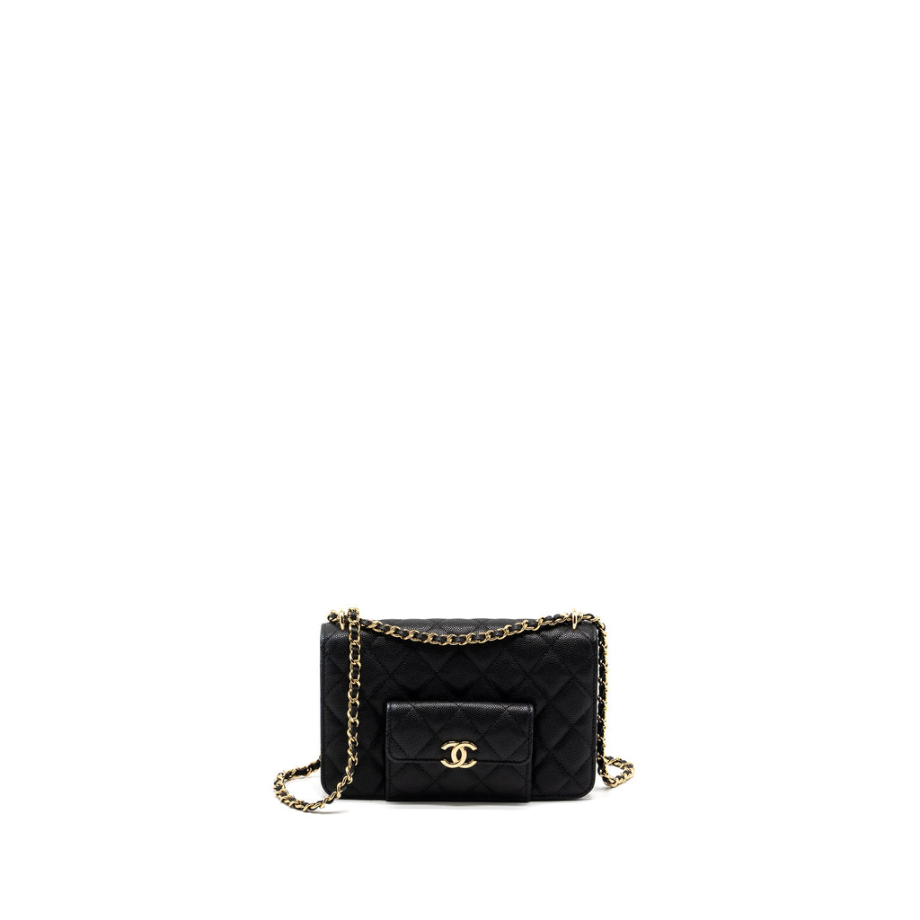 CHANEL WALLET ON CHAIN WITH POCKET BLACK CAVIAR GHW (MICROCHIP)