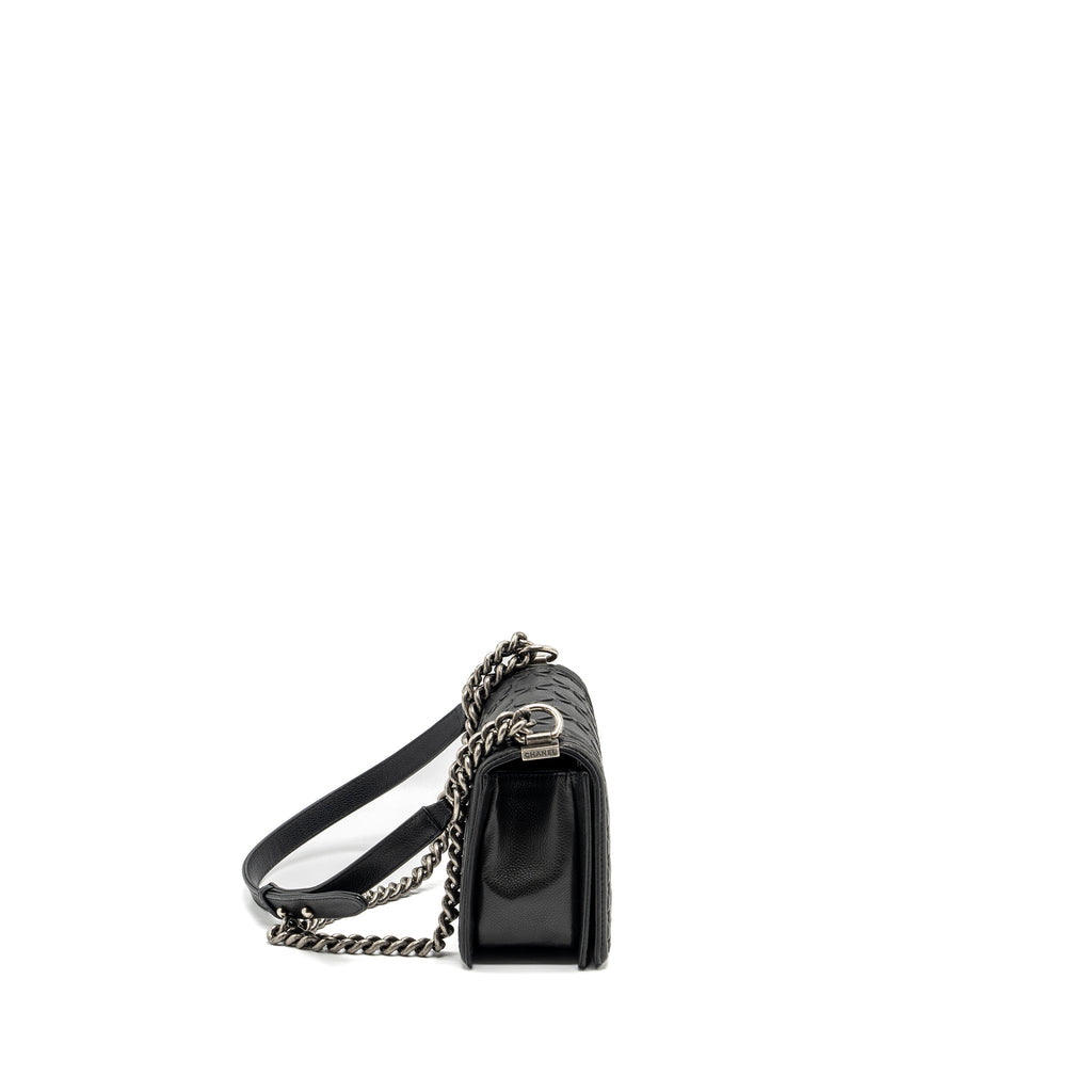 CHANEL MEDIUM BOY BAG LIMITED QUILTED CAVIAR BLACK RUTHENIUM HARDWARE
