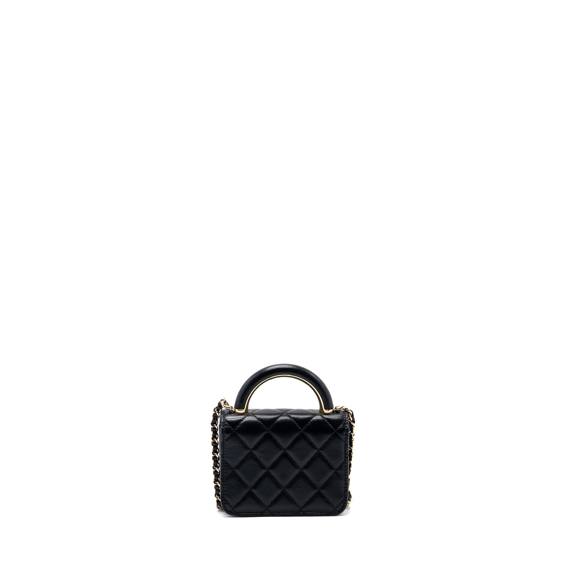 CHANEL TOP HANDLE MINI FLAP BAG WITH CHAIN LAMBSKIN BLACK LGHW (MICROCHIP)