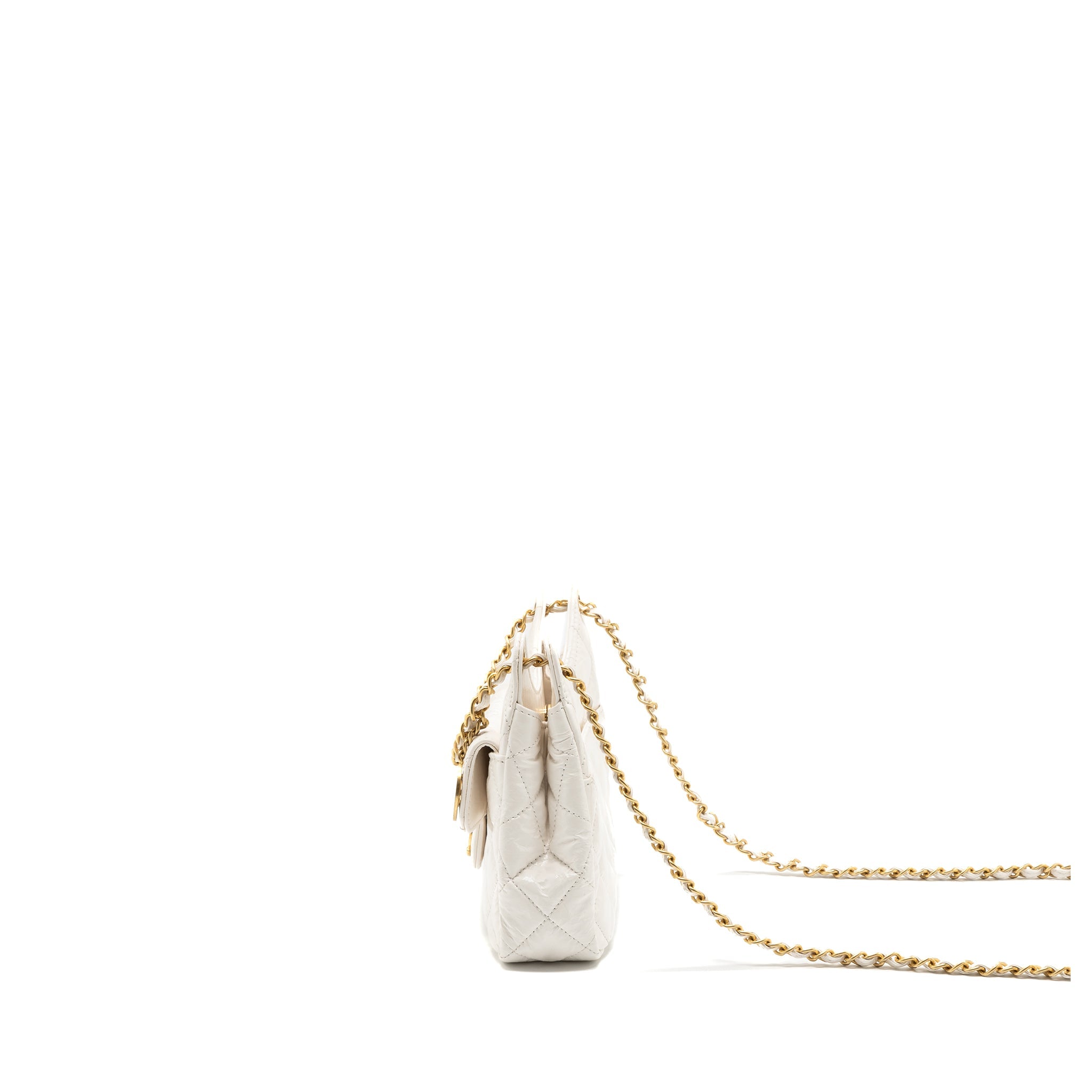 CHANEL 23B SMALL HOBO BAG SHINY CALFSKIN WHITE BRUSHED GHW(MICROCHIP)