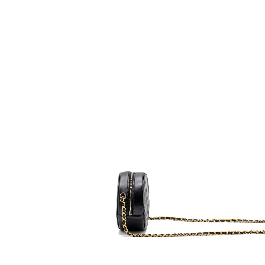 CHANEL LIMITED EDITION CHARM ROUND CLUTCH WITH CHAIN LAMBSKIN BLACK GHW