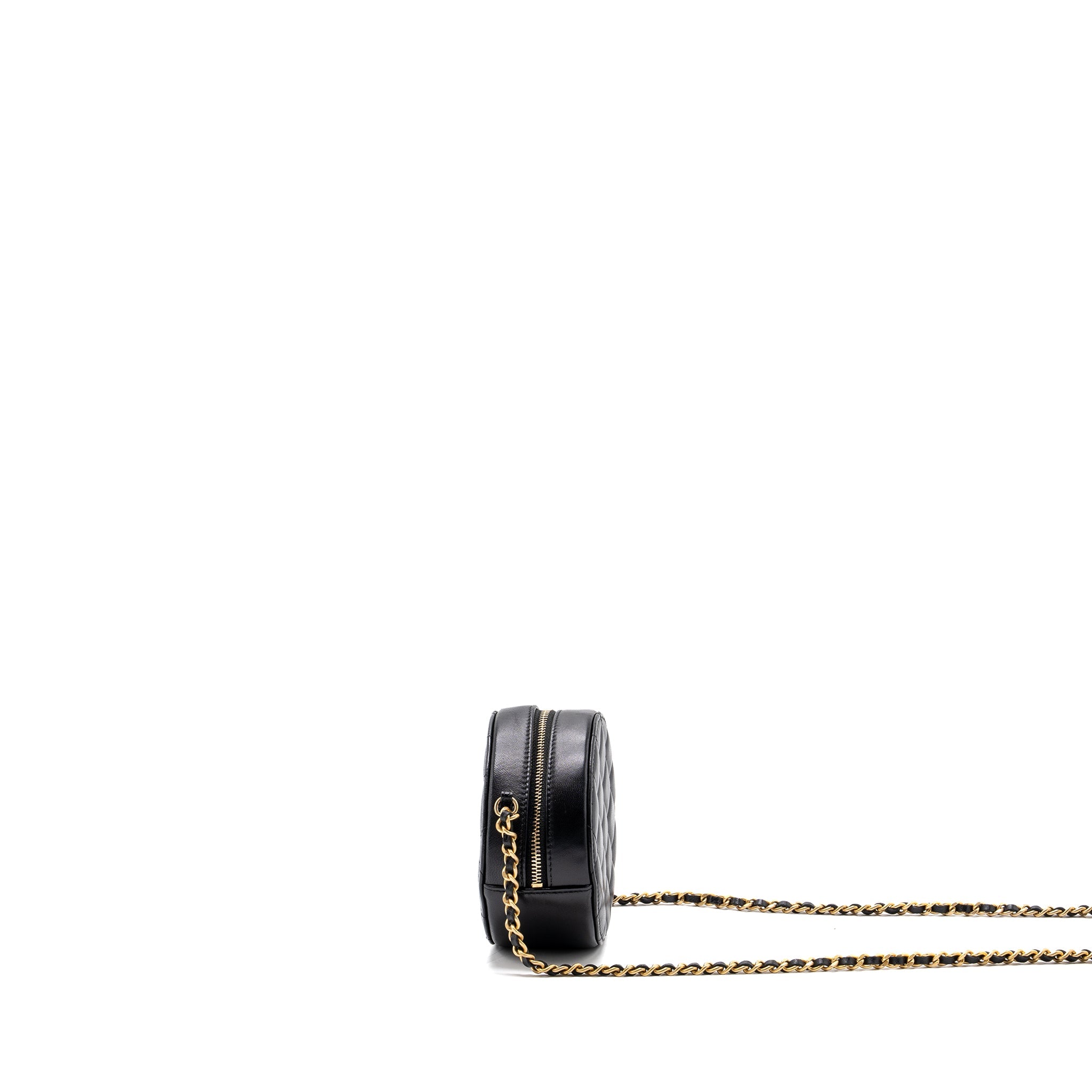 CHANEL LIMITED EDITION CHARM ROUND CLUTCH WITH CHAIN LAMBSKIN BLACK GHW