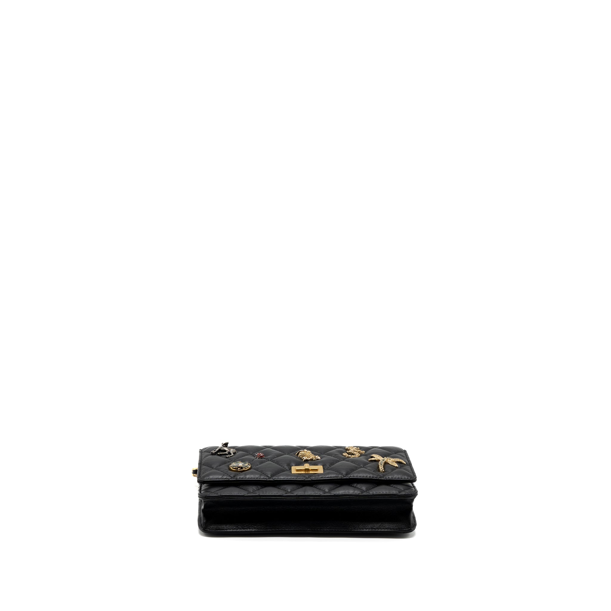 CHANEL 2.55 REISSUE LUCKY CHARMS WALLET ON CHAIN AGED CALFSKIN BLACK GHW