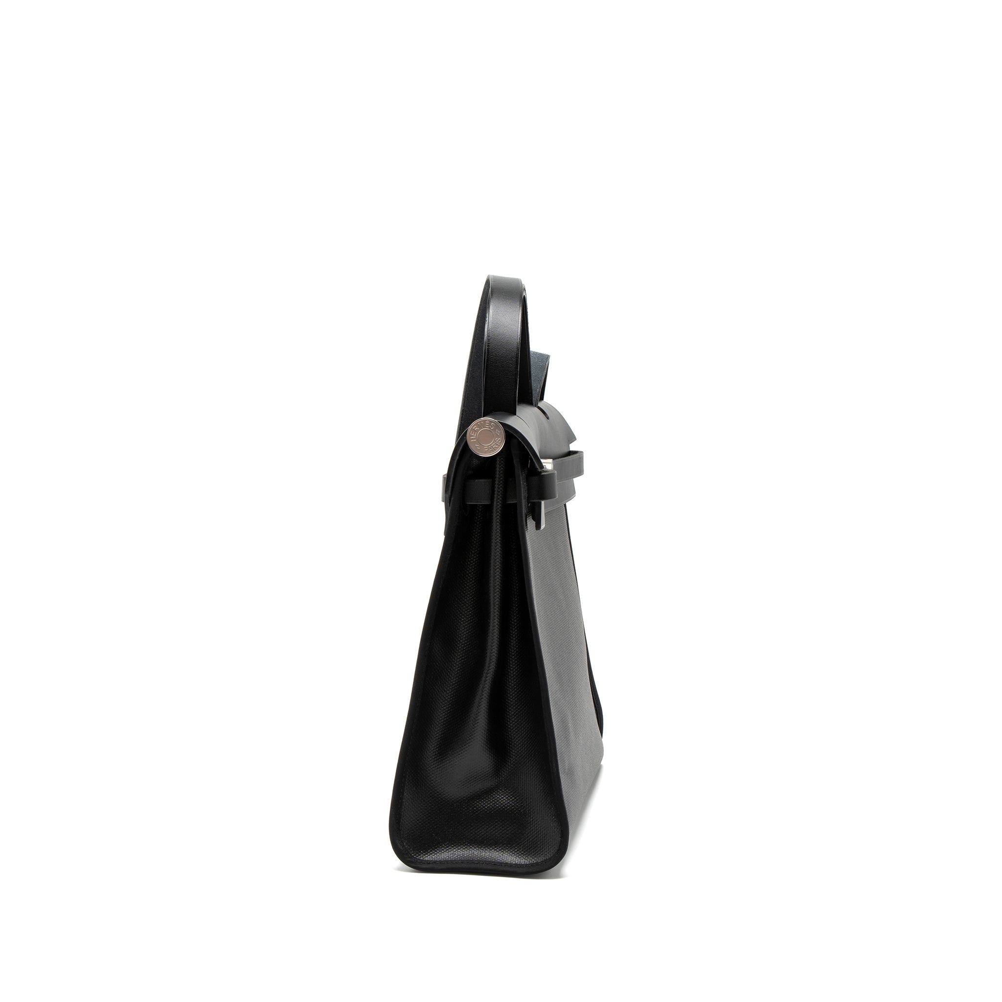 HERMES HERBAG 31 ZIP BAG TOILE H BERLINE CANVAS/VACHE HUNTER BLACK/ECRU SHW