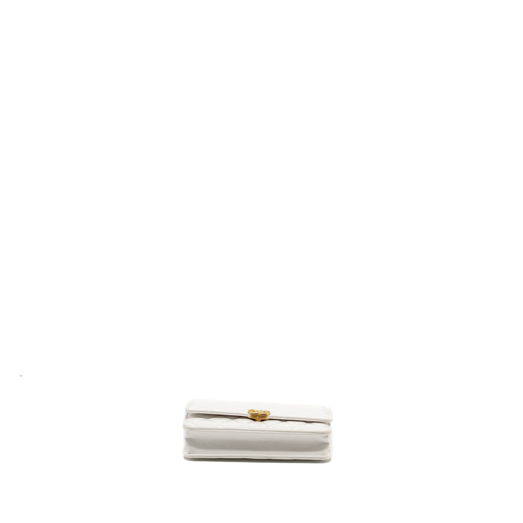 CHANEL GIANT CHAIN CLASSIC WALLET ON CHAIN LAMBSKIN WHITE MULTICOLOUR HARDWARE (MICROCHIP)