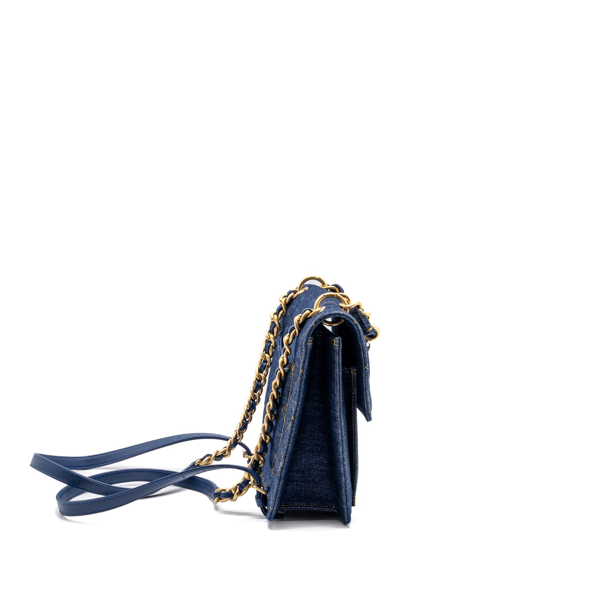 CHANEL 23S FLAP BACKPACK DENIM BLUE WITH GHW (MICROCHIP)